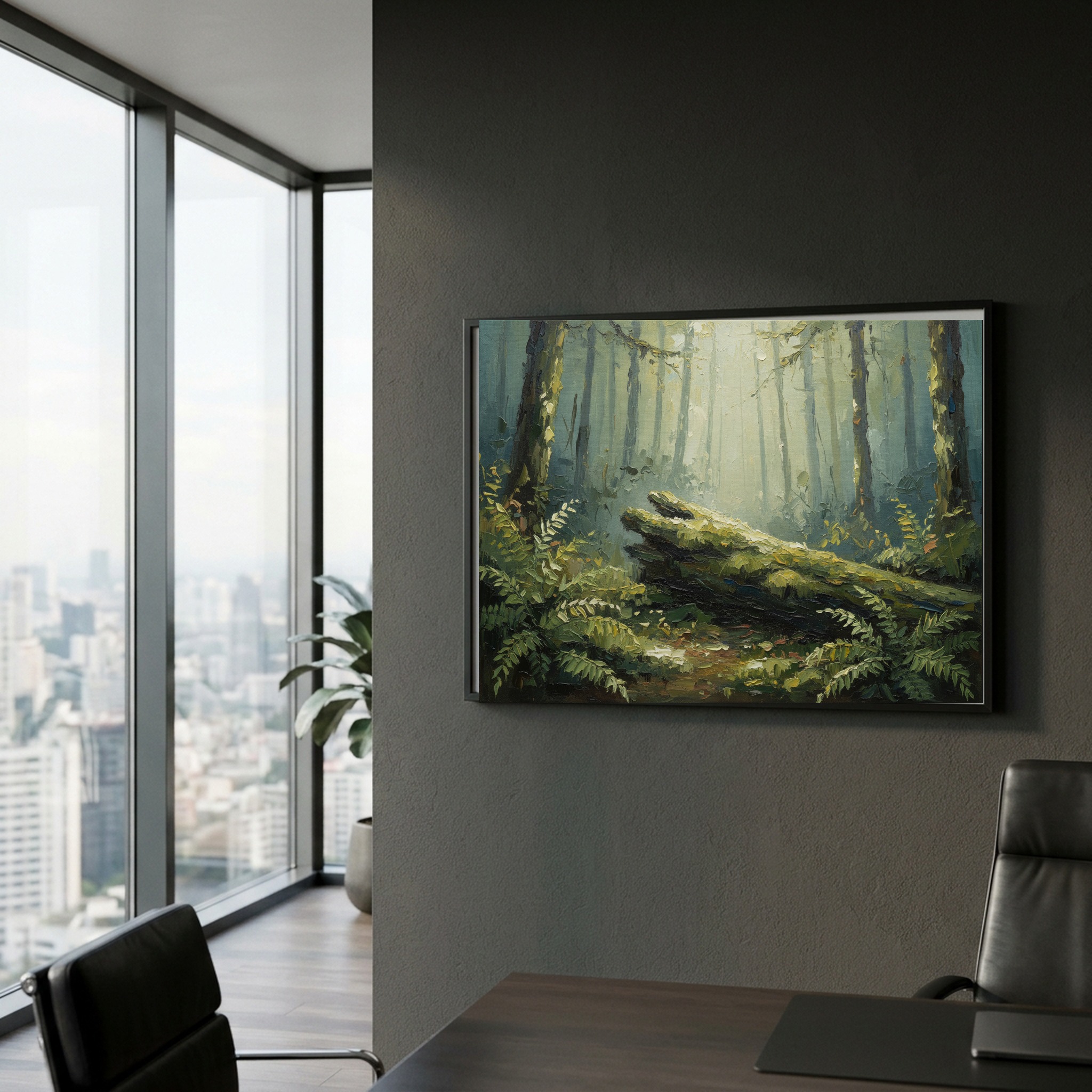 Olympic Rainforest Canvas Wall Art, Mossy Woodland Fern Print for Calm Office or Spa Decor