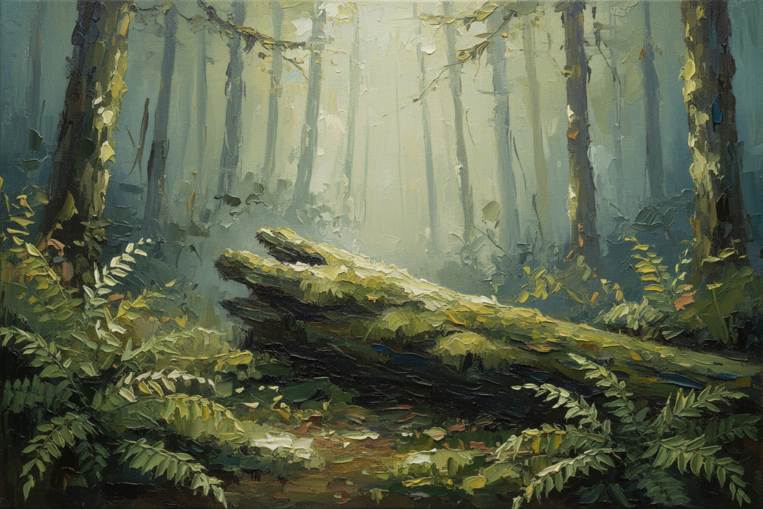 Olympic Rainforest Canvas Wall Art, Mossy Woodland Fern Print for Calm Office or Spa Decor