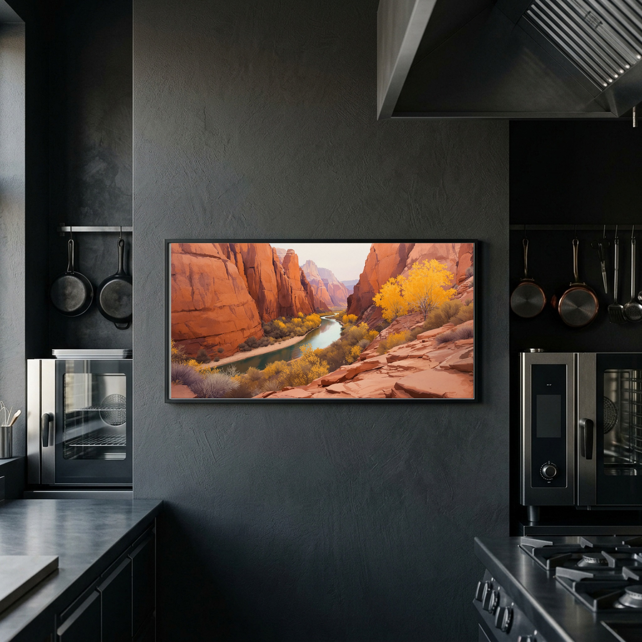 Zion Red Rock Canyons Panoramic Canvas – Wild River & Golden Aspens Wall Art for Wide Hallway or Home Office - Image 4