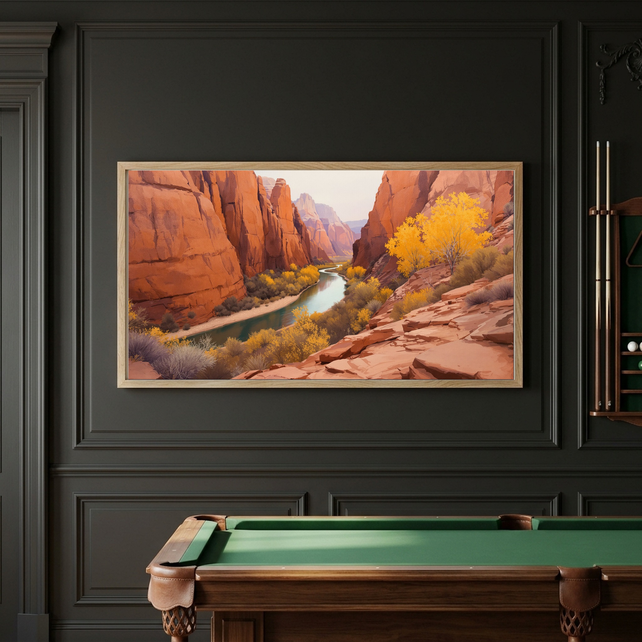 Zion Red Rock Canyons Panoramic Canvas – Wild River & Golden Aspens Wall Art for Wide Hallway or Home Office - Image 5