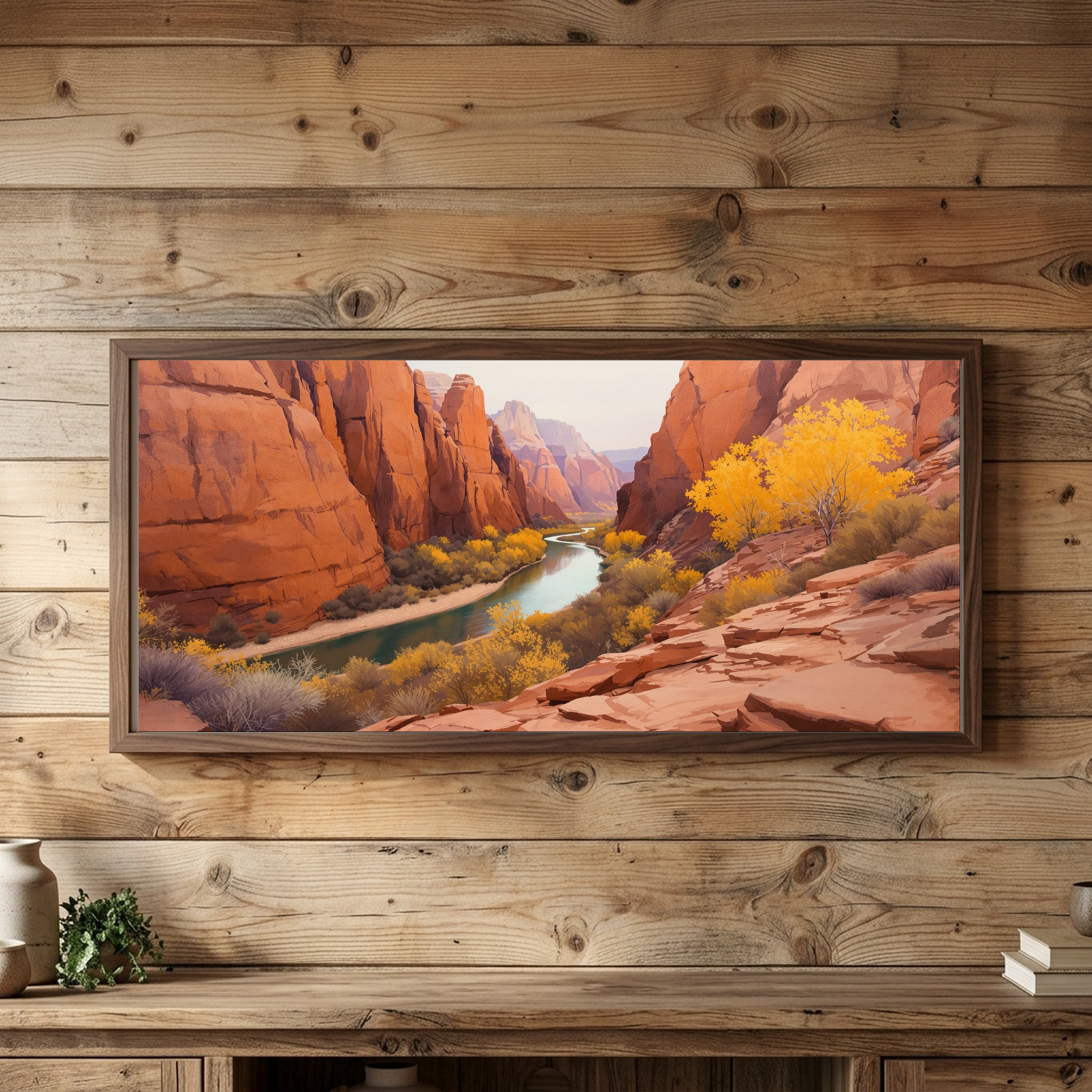 Zion Red Rock Canyons Panoramic Canvas – Wild River & Golden Aspens Wall Art for Wide Hallway or Home Office - Image 6