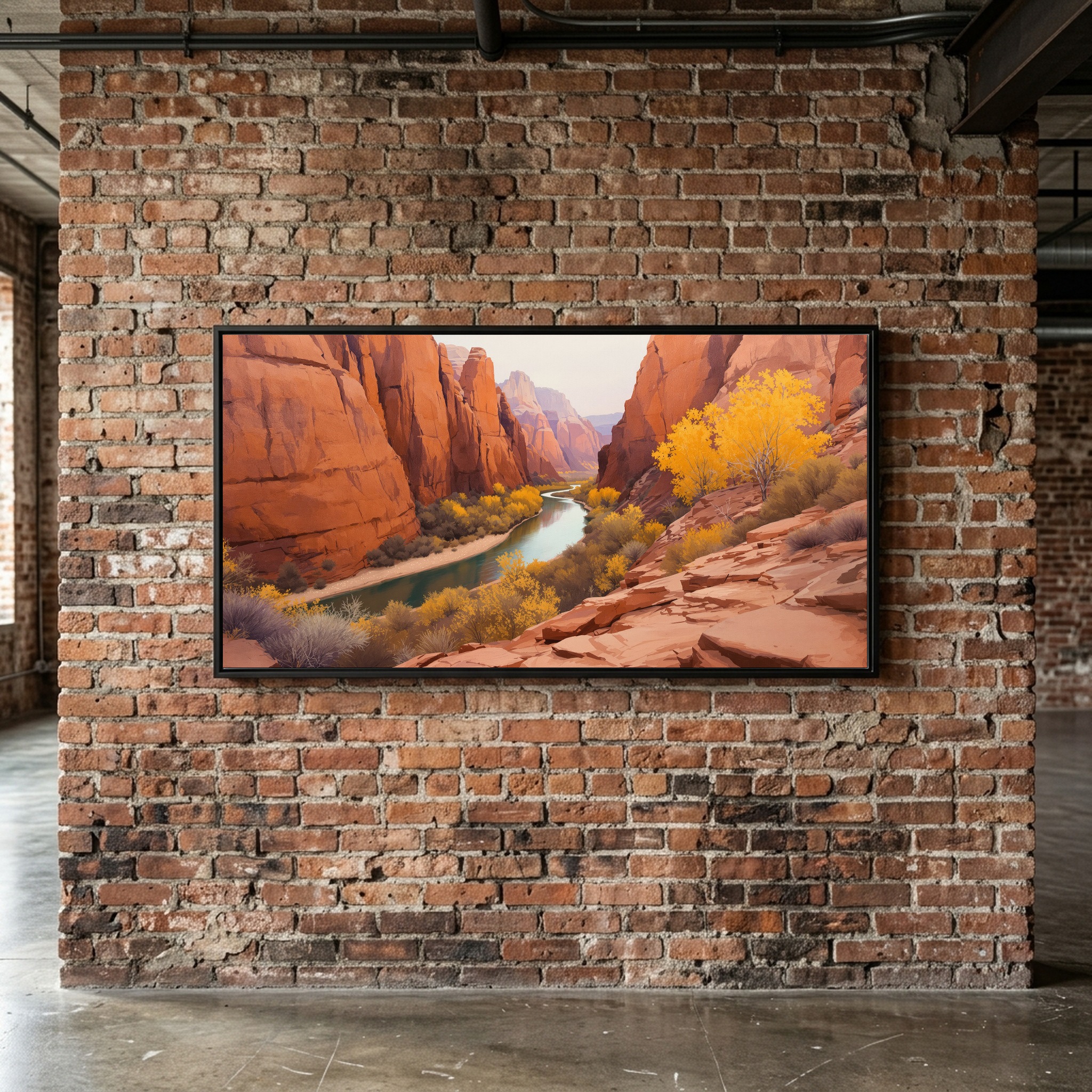Zion Red Rock Canyons Panoramic Canvas – Wild River & Golden Aspens Wall Art for Wide Hallway or Home Office - Image 7