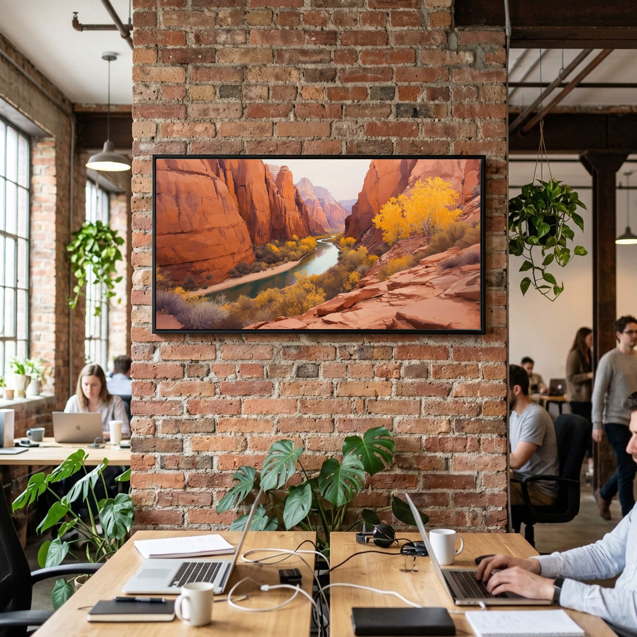Zion Red Rock Canyons Panoramic Canvas – Wild River & Golden Aspens Wall Art for Wide Hallway or Home Office - Image 10