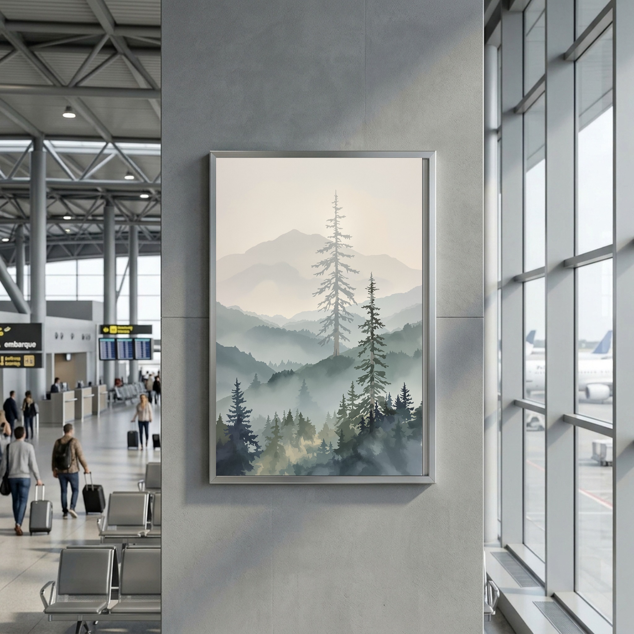Misty Cascade Valley with Towering Pines – Vertical Canvas Wall Art for Contemporary Living Rooms - Image 2
