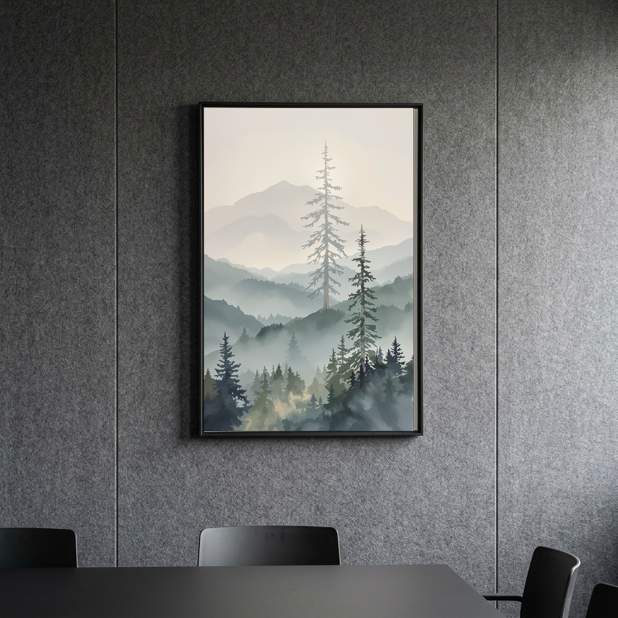 Misty Cascade Valley with Towering Pines – Vertical Canvas Wall Art for Contemporary Living Rooms - Image 9