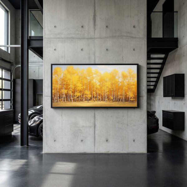Golden Aspen Forest Under Blue Sky Panoramic Canvas Wall Art for Dining Room