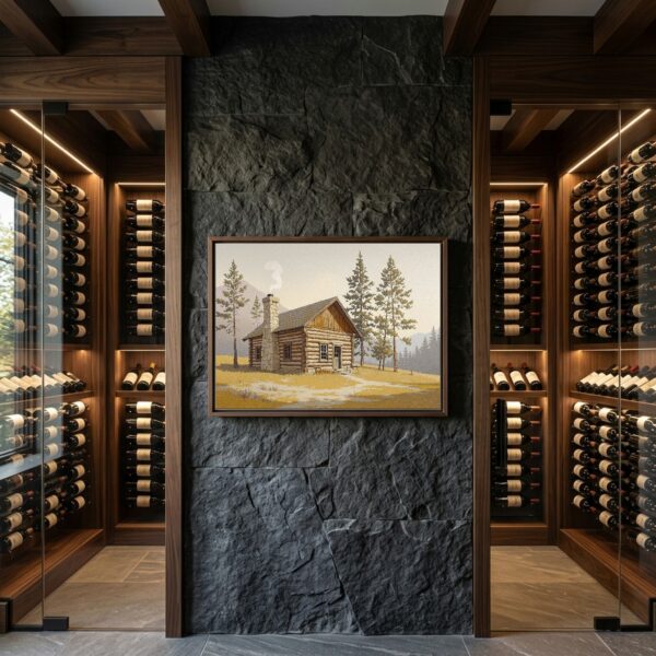 Classic Log Cabin in Mountain Clearing – Rustic Pioneer Cabin Canvas Wall Art for Mountain House