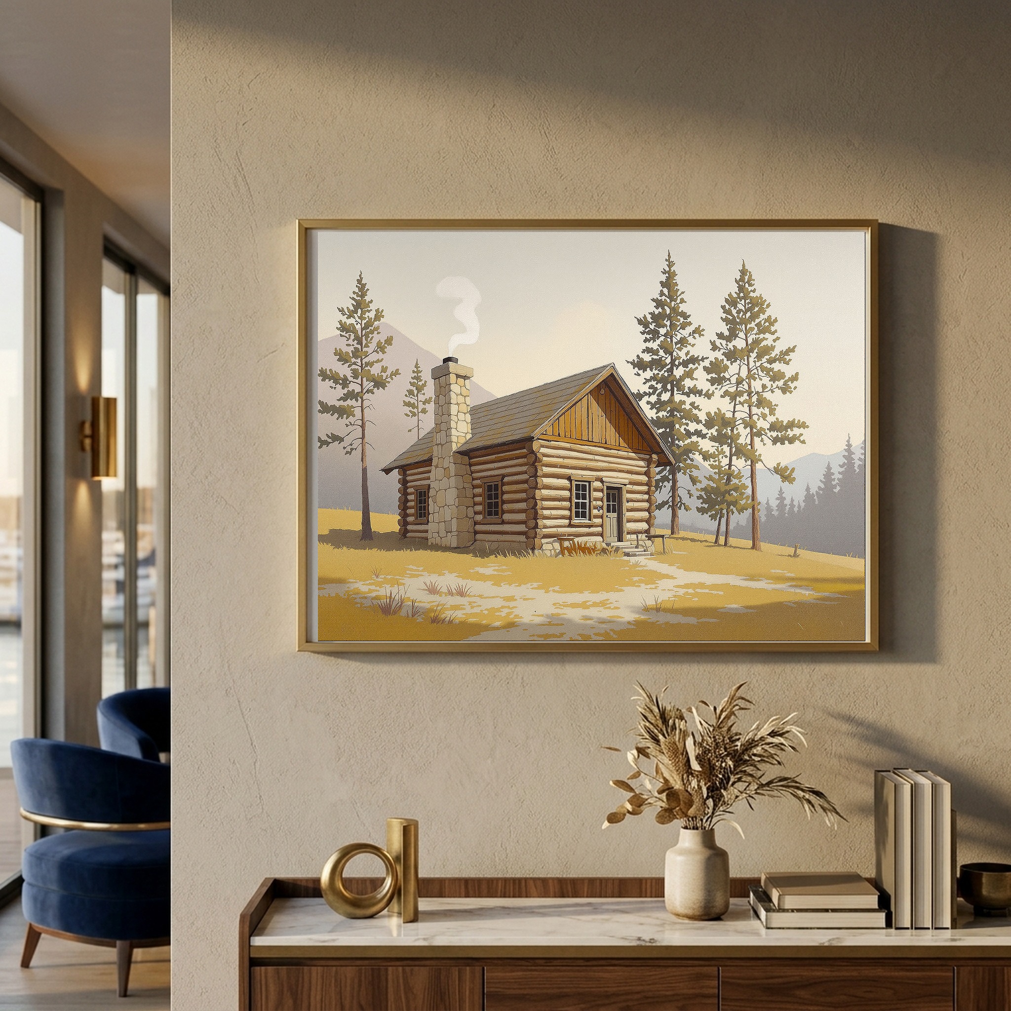 Classic Log Cabin in Mountain Clearing – Rustic Pioneer Cabin Canvas Wall Art for Mountain House - Image 3
