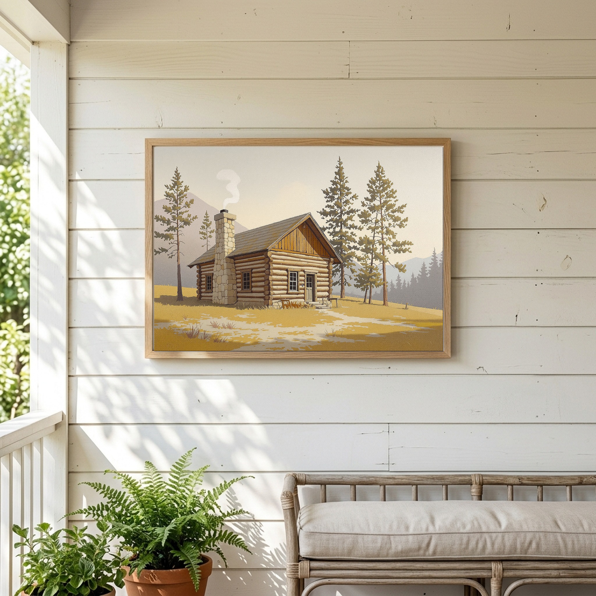 Classic Log Cabin in Mountain Clearing – Rustic Pioneer Cabin Canvas Wall Art for Mountain House - Image 4