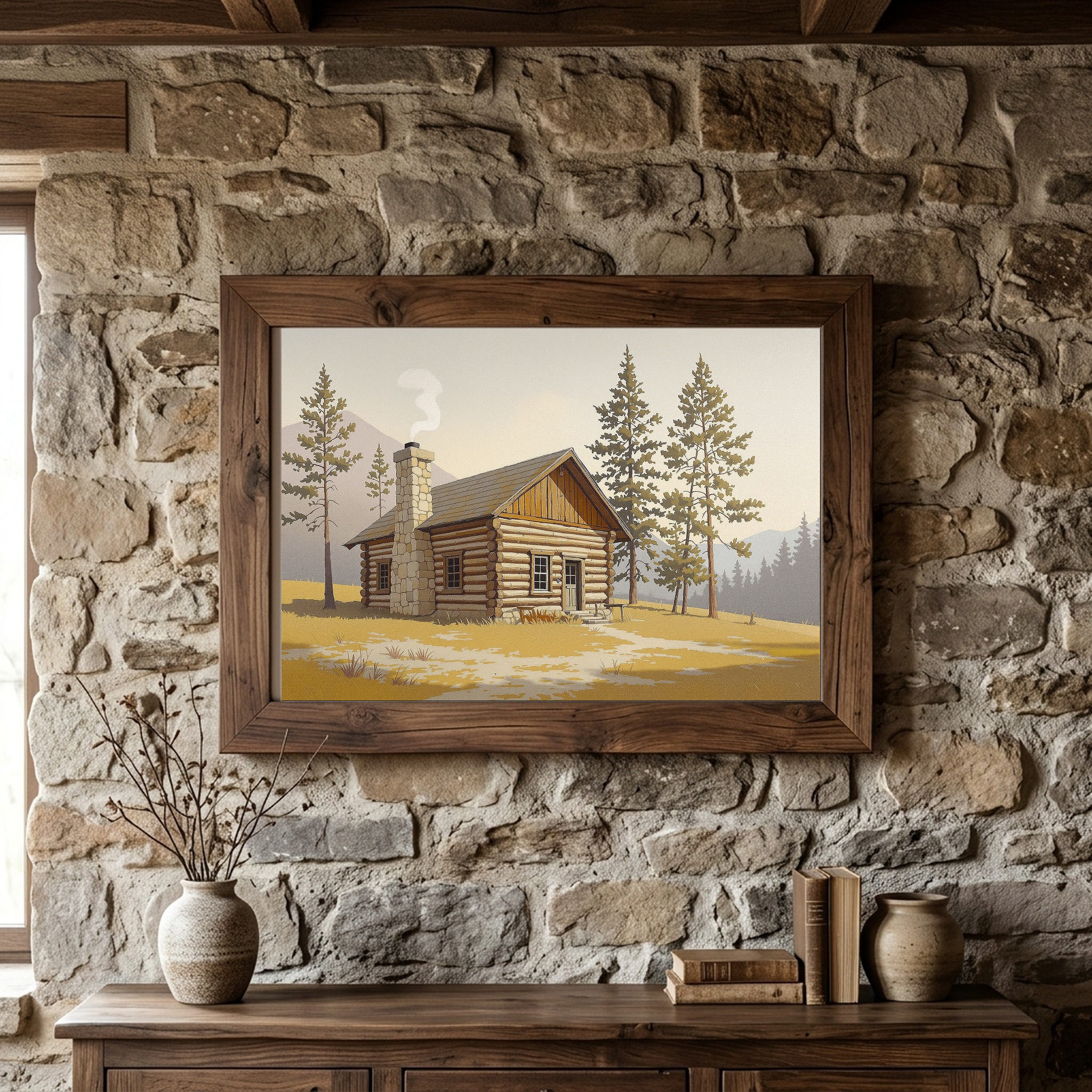 Classic Log Cabin in Mountain Clearing – Rustic Pioneer Cabin Canvas Wall Art for Mountain House - Image 5