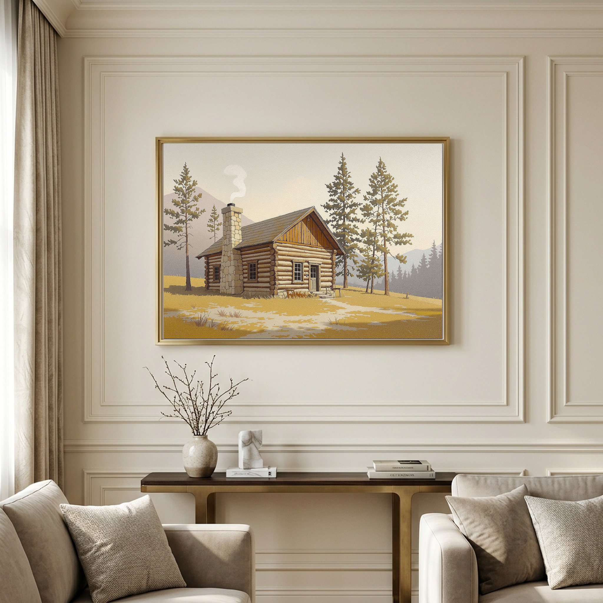 Classic Log Cabin in Mountain Clearing – Rustic Pioneer Cabin Canvas Wall Art for Mountain House - Image 6