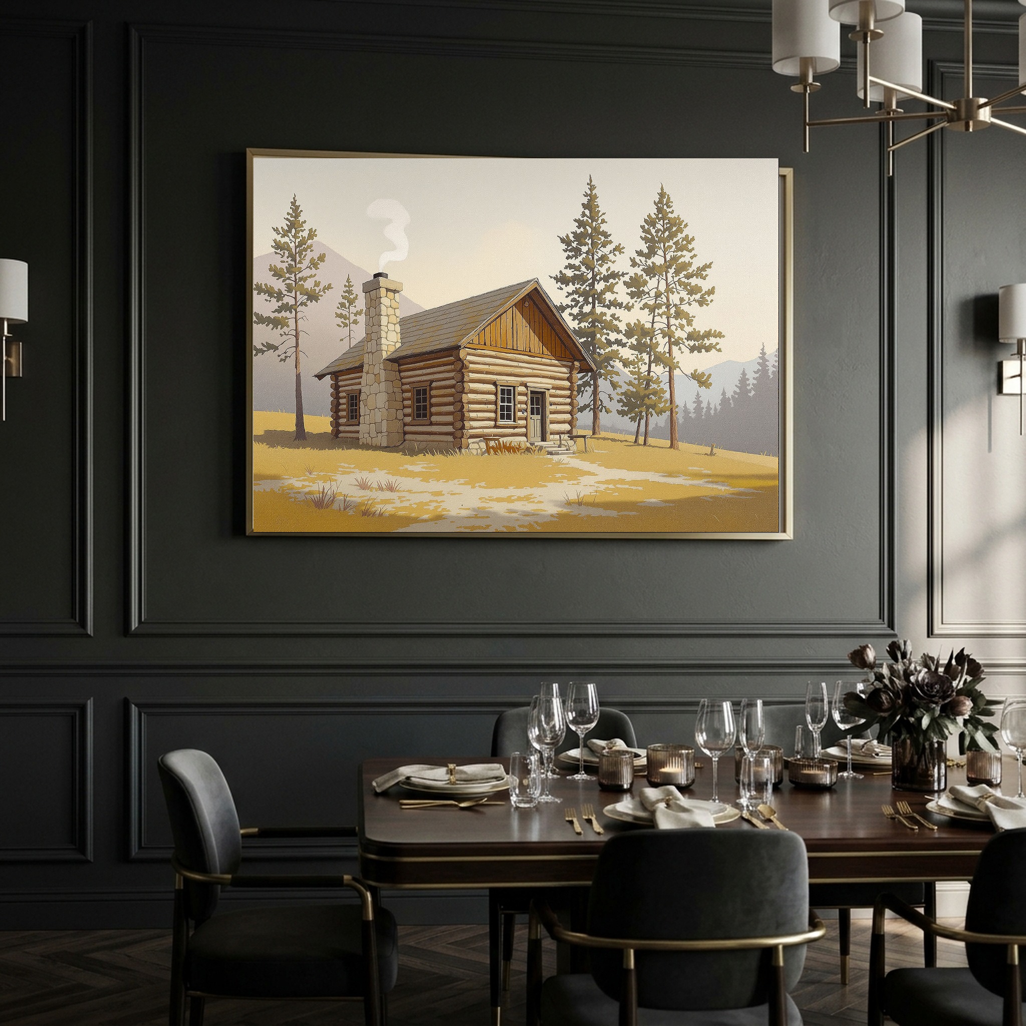Classic Log Cabin in Mountain Clearing – Rustic Pioneer Cabin Canvas Wall Art for Mountain House - Image 7