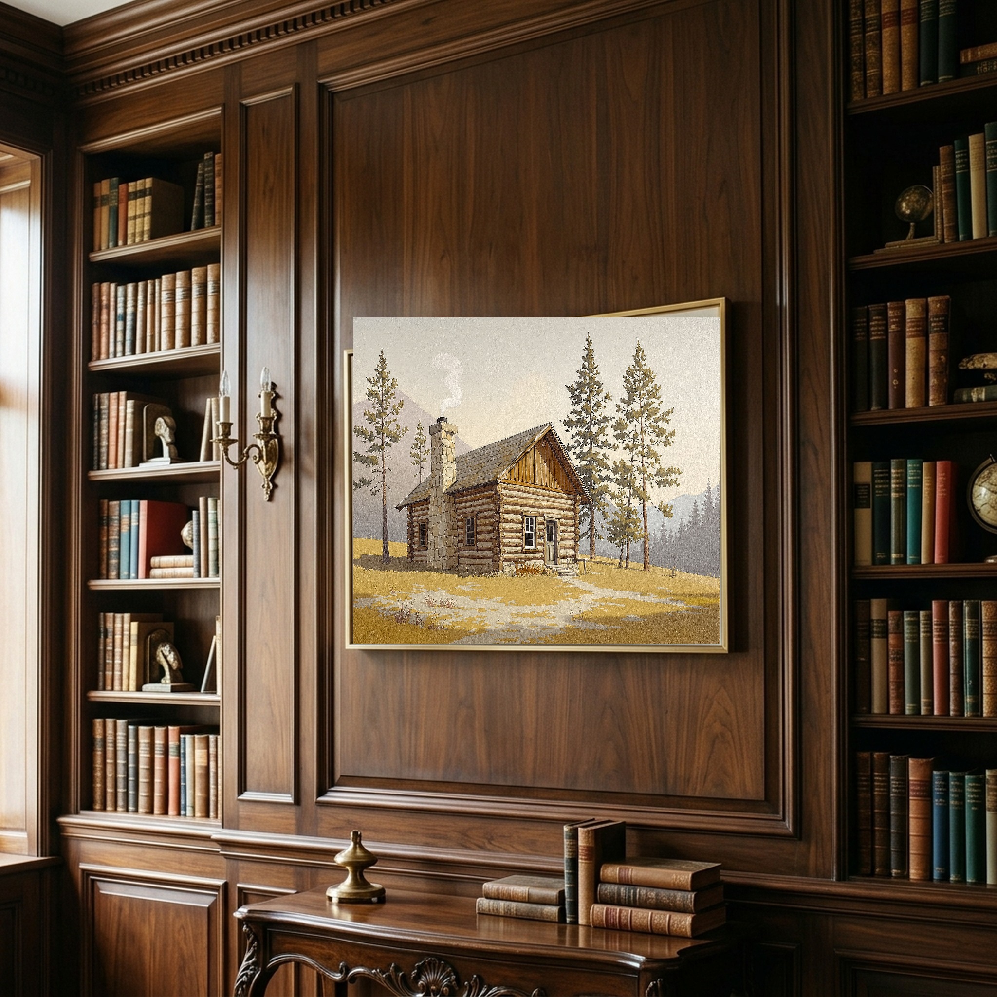 Classic Log Cabin in Mountain Clearing – Rustic Pioneer Cabin Canvas Wall Art for Mountain House - Image 8