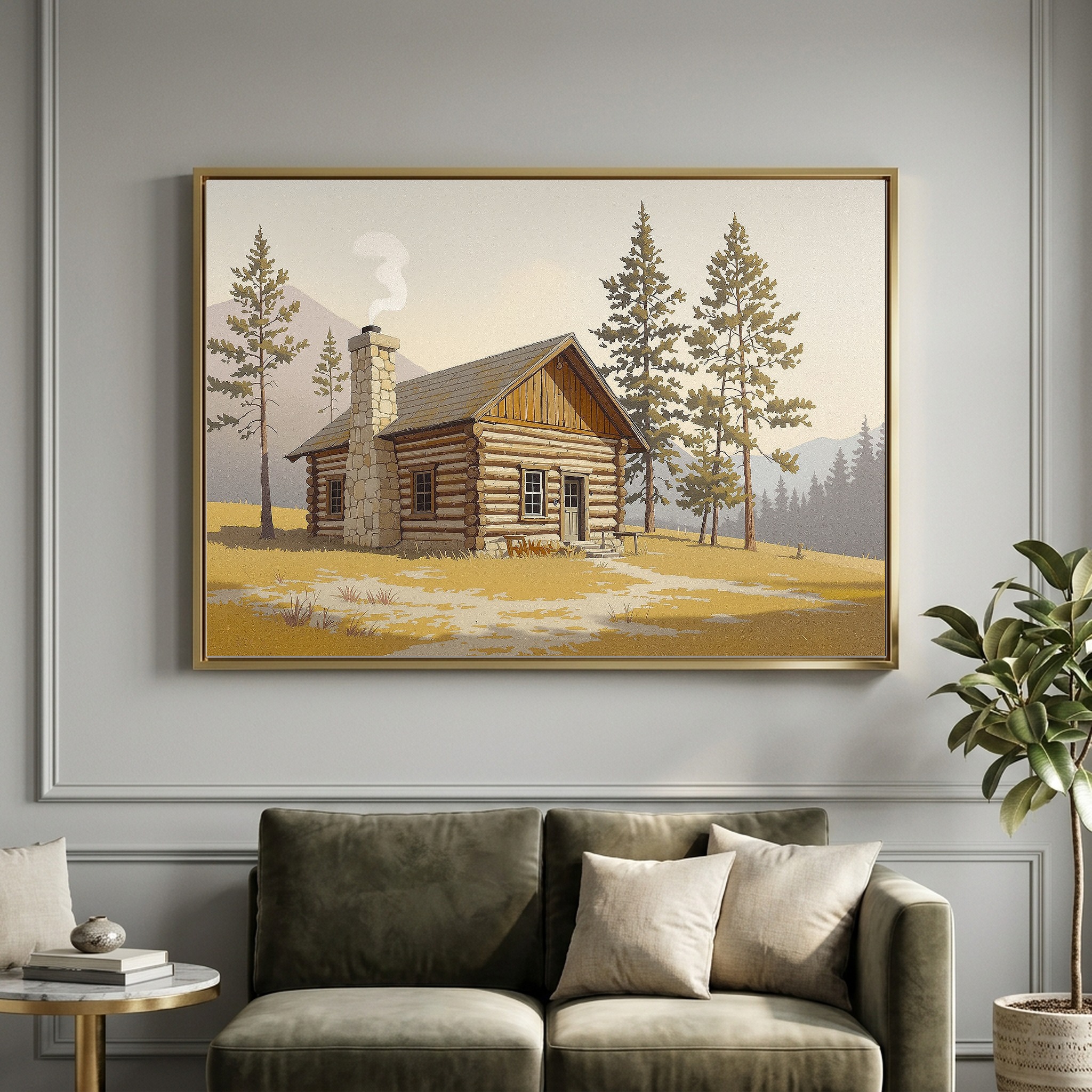 Classic Log Cabin in Mountain Clearing – Rustic Pioneer Cabin Canvas Wall Art for Mountain House - Image 9