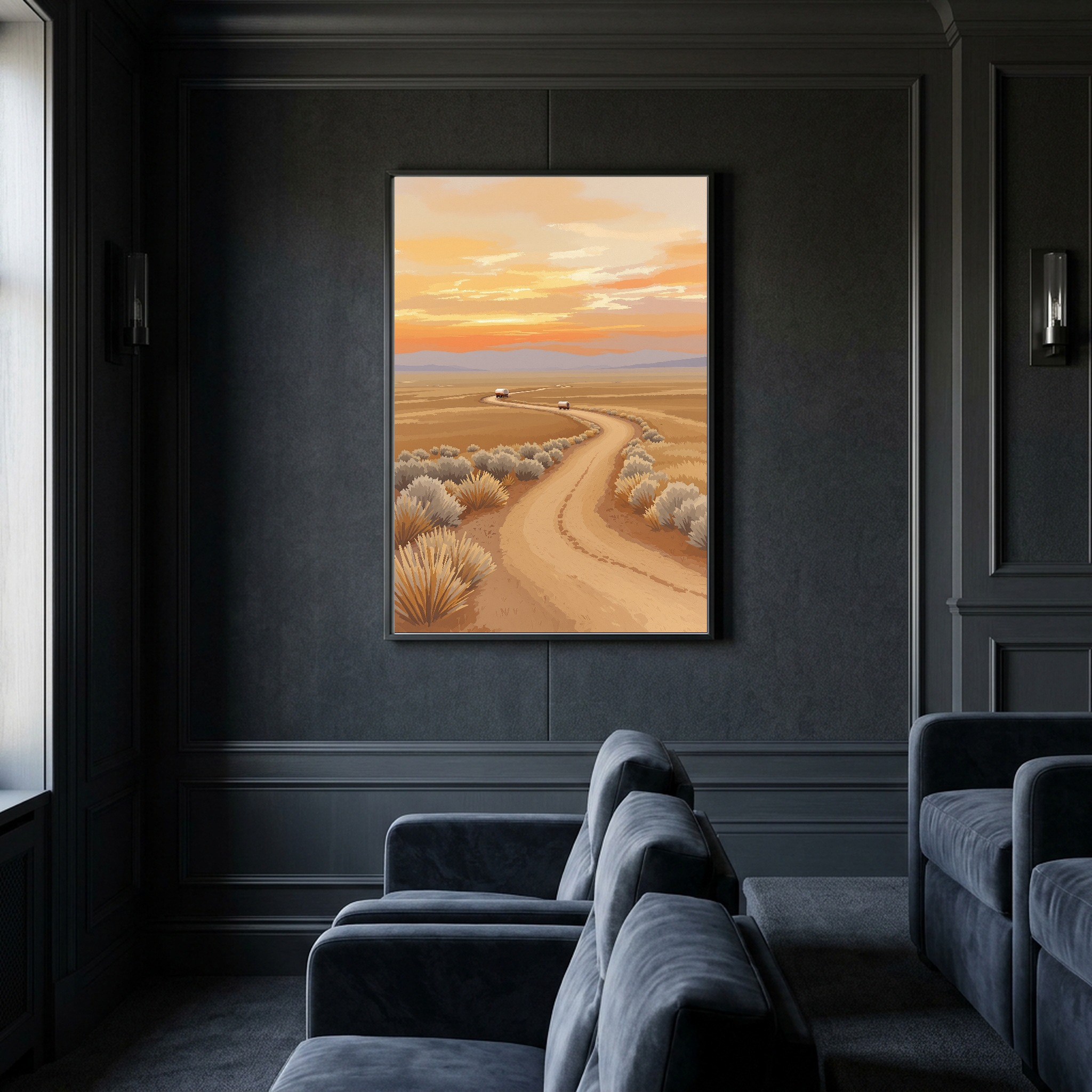 Pioneer Wagon Trail at Dusk – Historic Frontier Canvas Wall Art for Traditional Home Office - Image 3