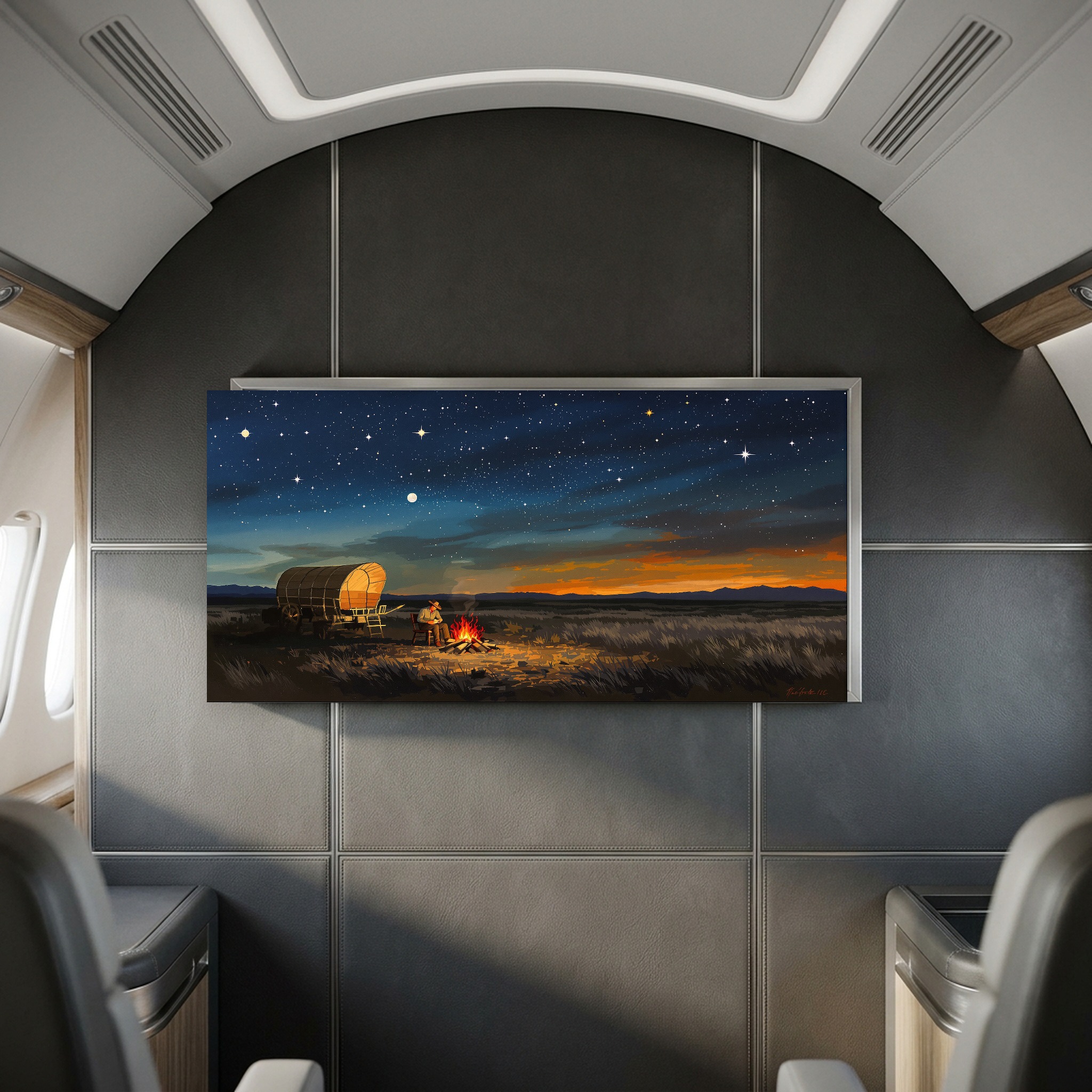 Old West Chuckwagon Campfire Under Starry Sky Panoramic Canvas Wall Art for Cabin - Image 10