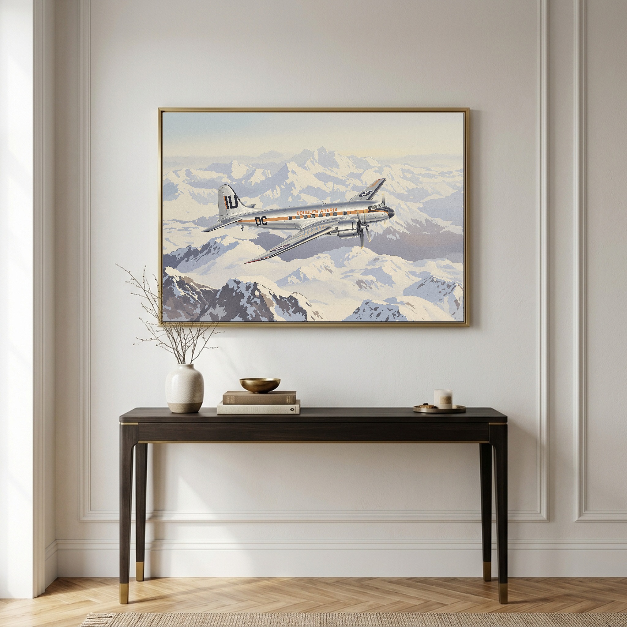 Douglas DC-3 Over Snowy Mountains | Vintage Aviation Canvas Wall Art for Classic Office - Image 2