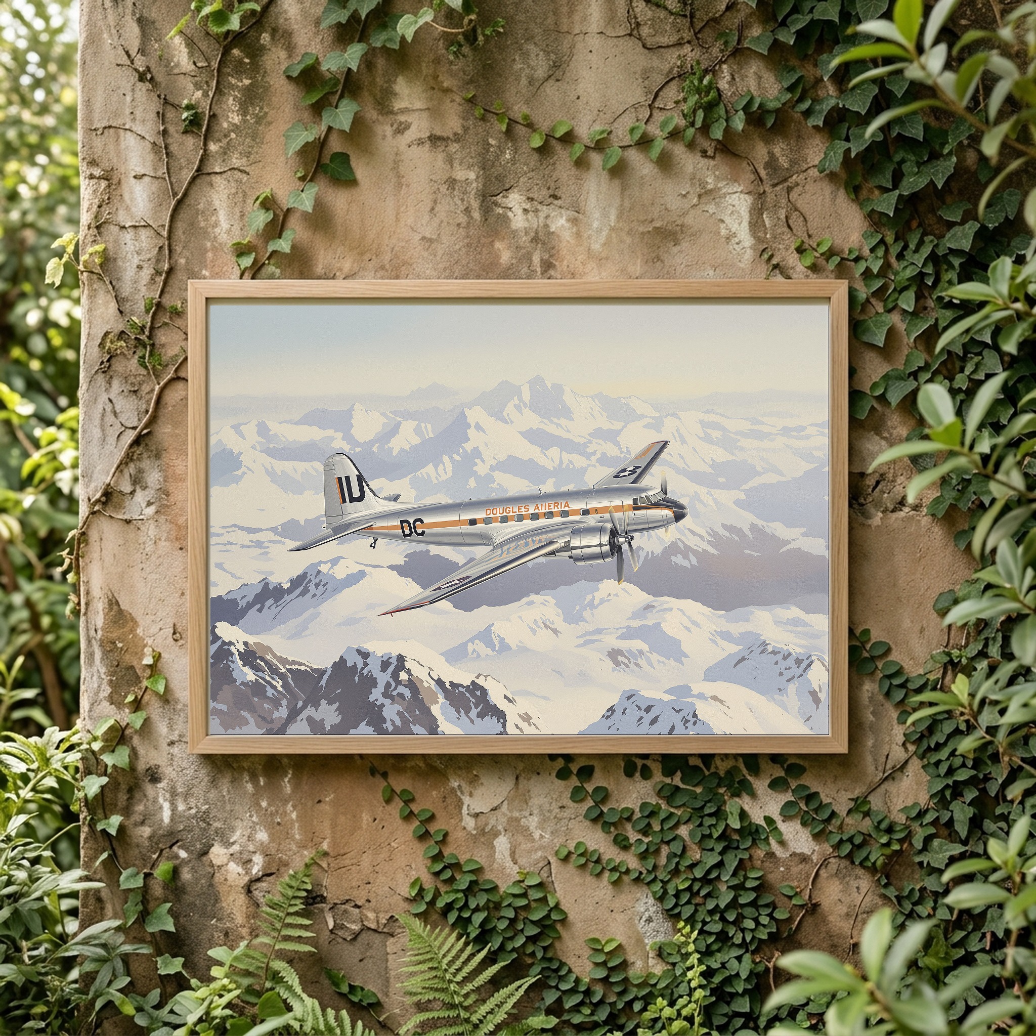 Douglas DC-3 Over Snowy Mountains | Vintage Aviation Canvas Wall Art for Classic Office - Image 3