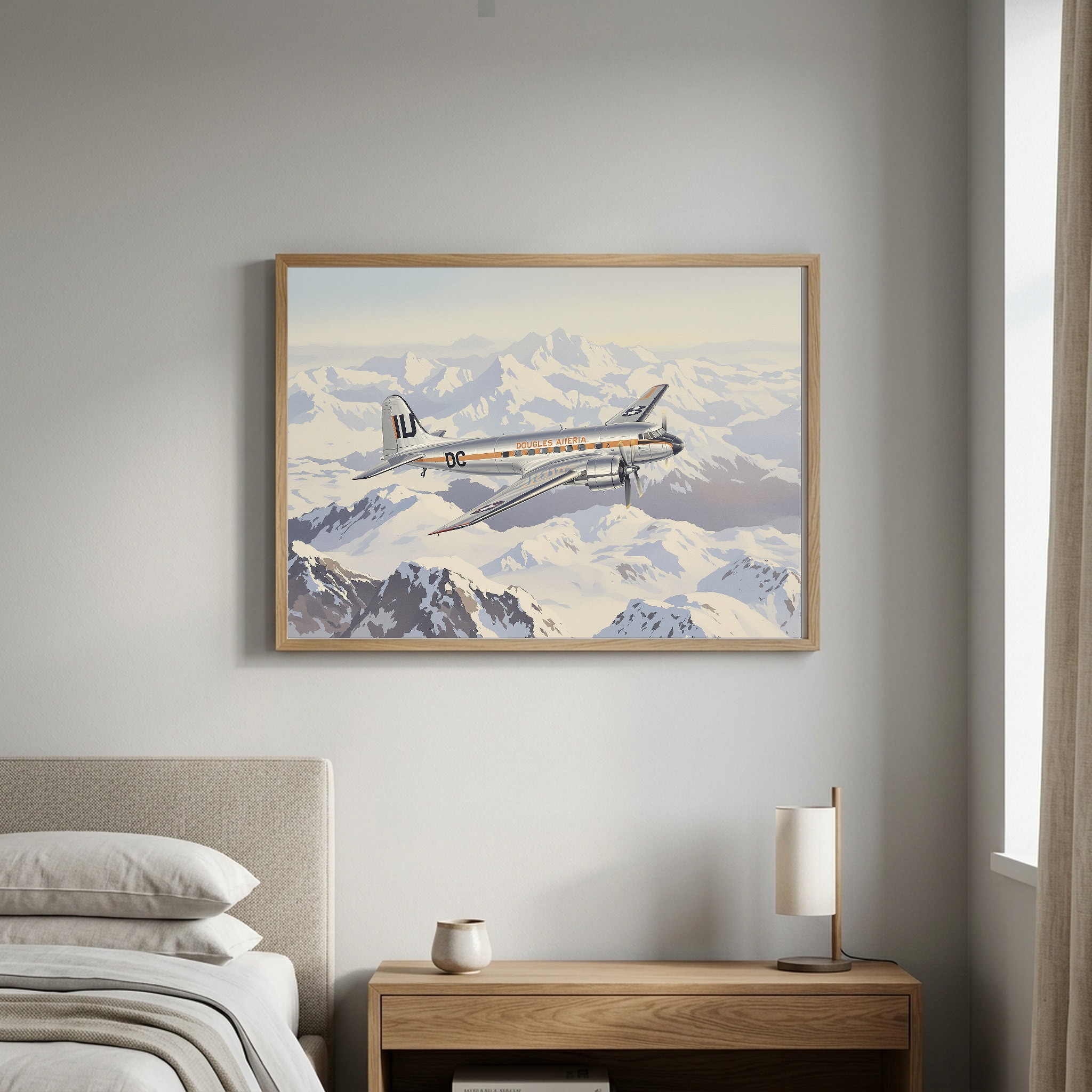 Douglas DC-3 Over Snowy Mountains | Vintage Aviation Canvas Wall Art for Classic Office - Image 4