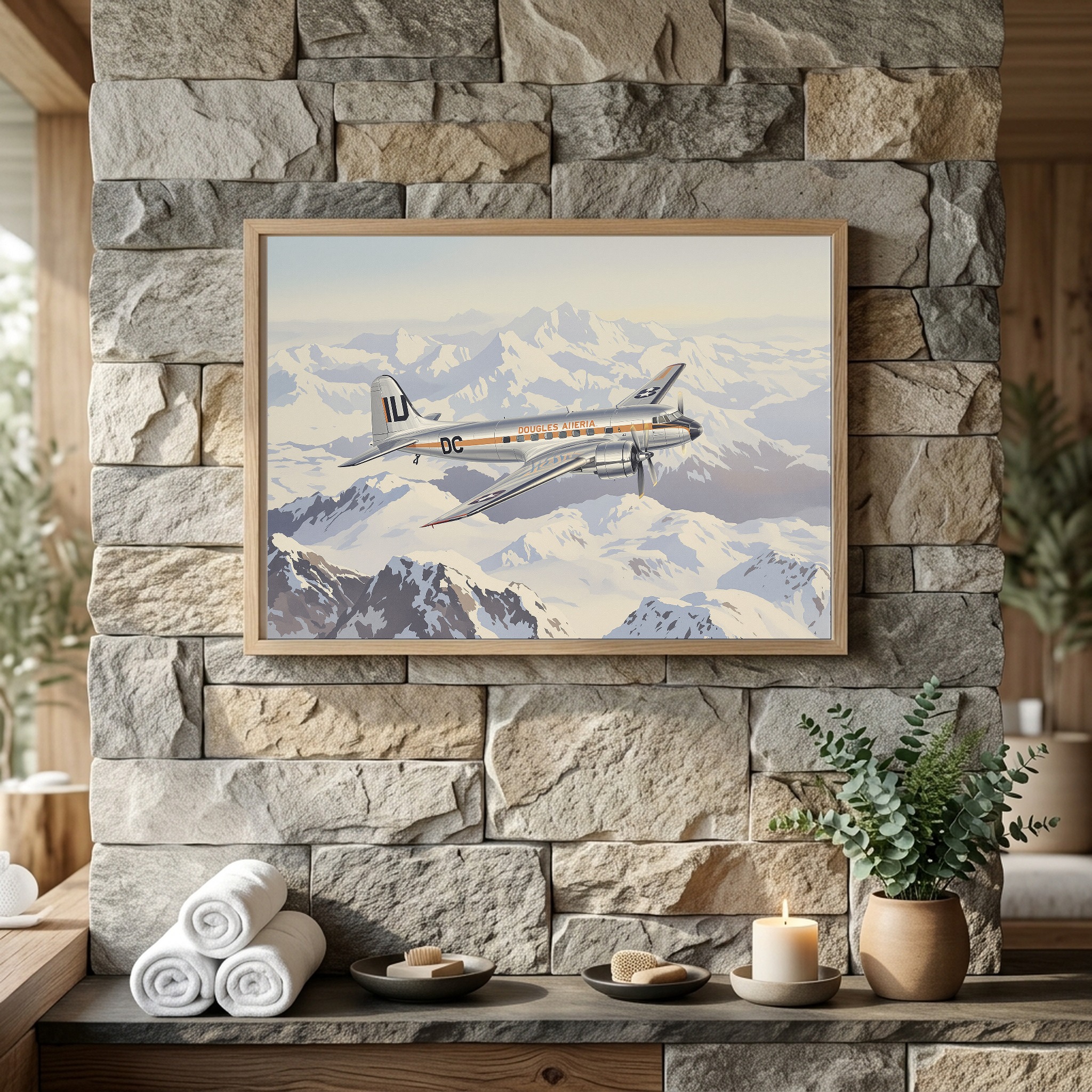 Douglas DC-3 Over Snowy Mountains | Vintage Aviation Canvas Wall Art for Classic Office - Image 5