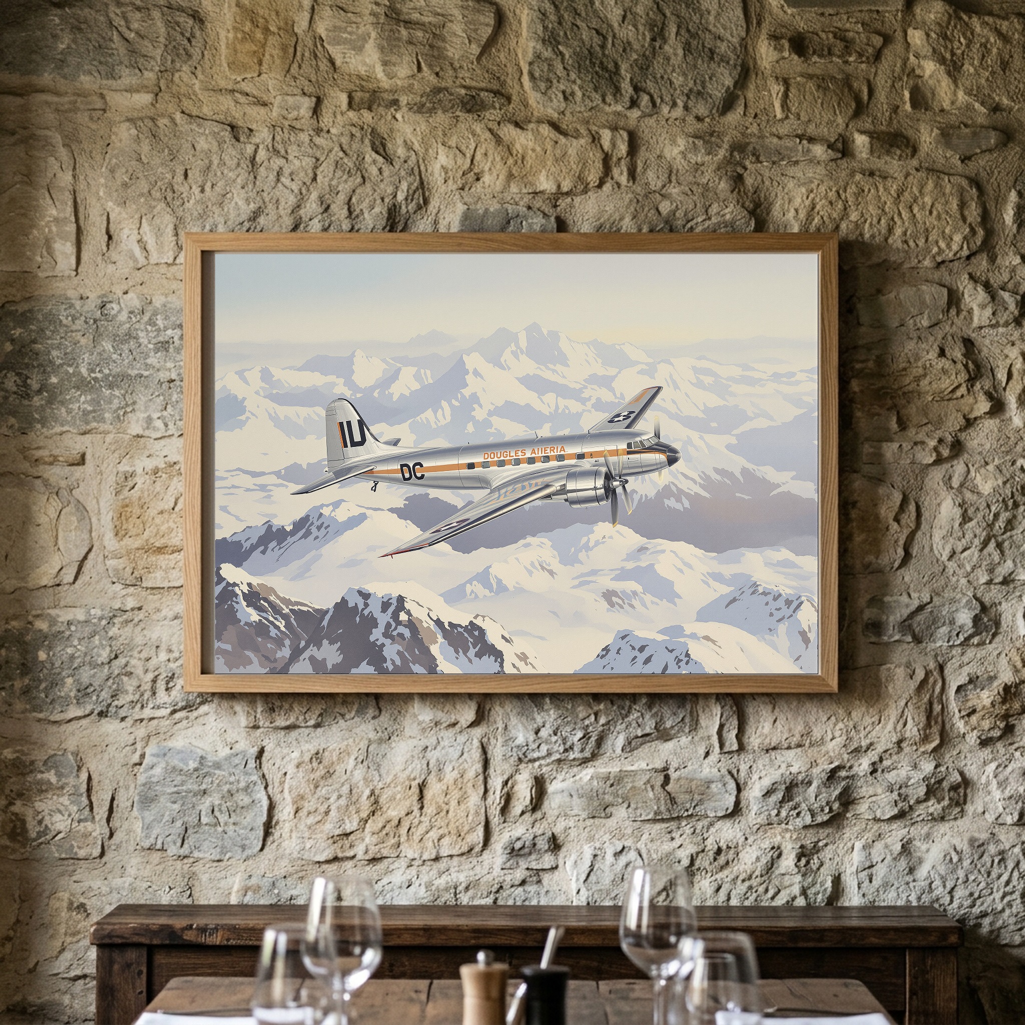 Douglas DC-3 Over Snowy Mountains | Vintage Aviation Canvas Wall Art for Classic Office - Image 6