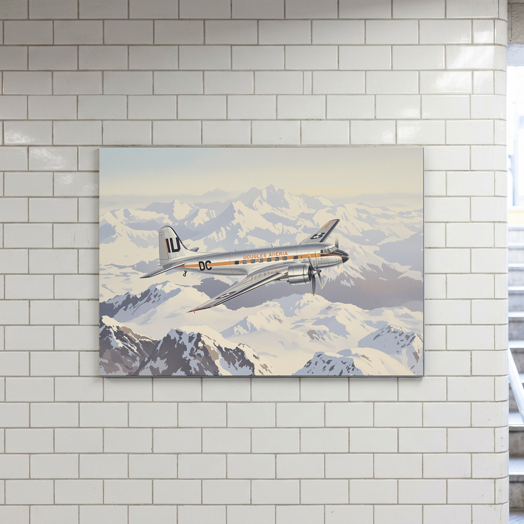 Douglas DC-3 Over Snowy Mountains | Vintage Aviation Canvas Wall Art for Classic Office - Image 7