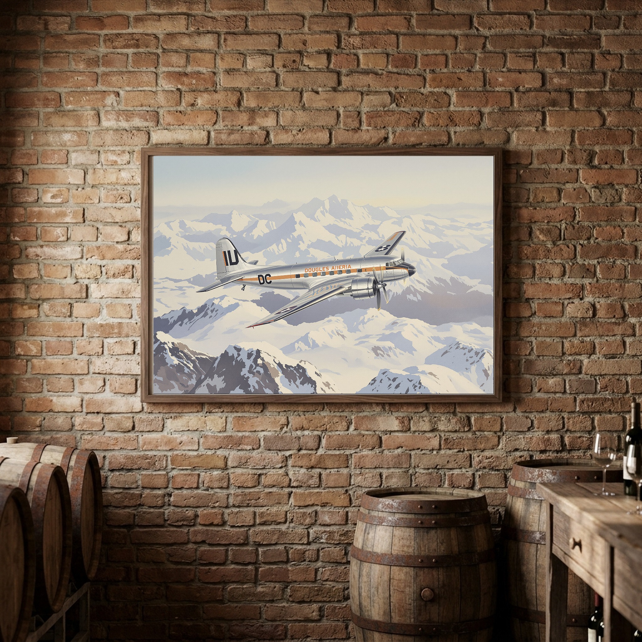 Douglas DC-3 Over Snowy Mountains | Vintage Aviation Canvas Wall Art for Classic Office - Image 9
