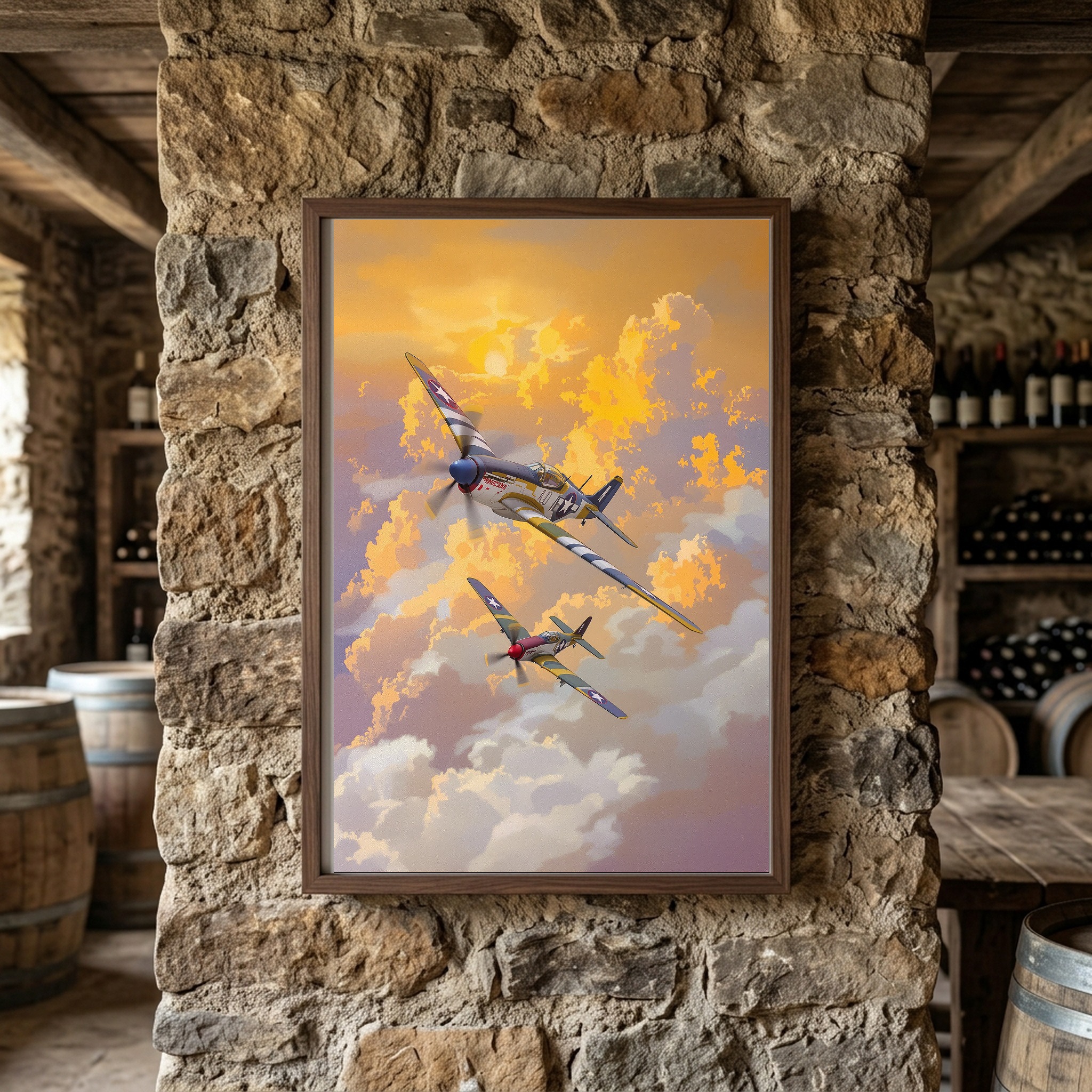 WWII Warbirds in Formation – P-51 Mustang & Corsair Sunset Canvas Art for Executive Office - Image 6