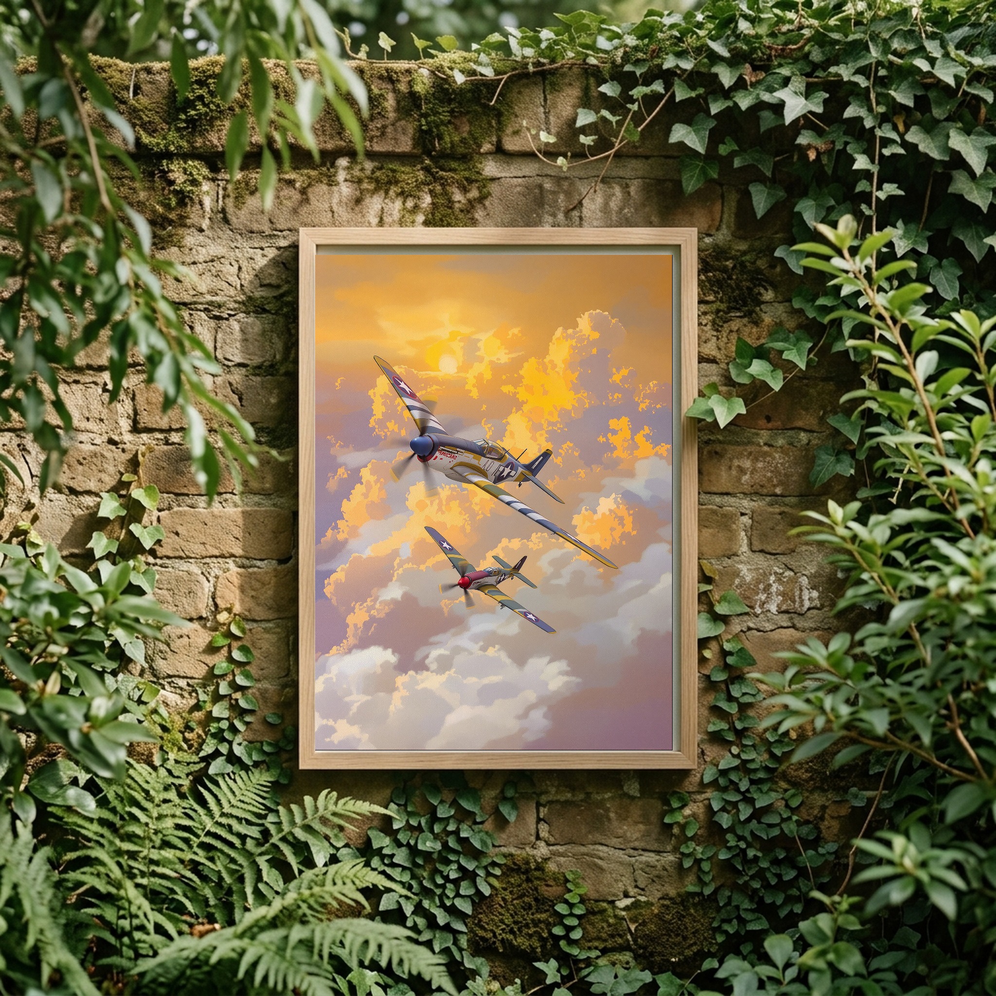 WWII Warbirds in Formation – P-51 Mustang & Corsair Sunset Canvas Art for Executive Office - Image 7