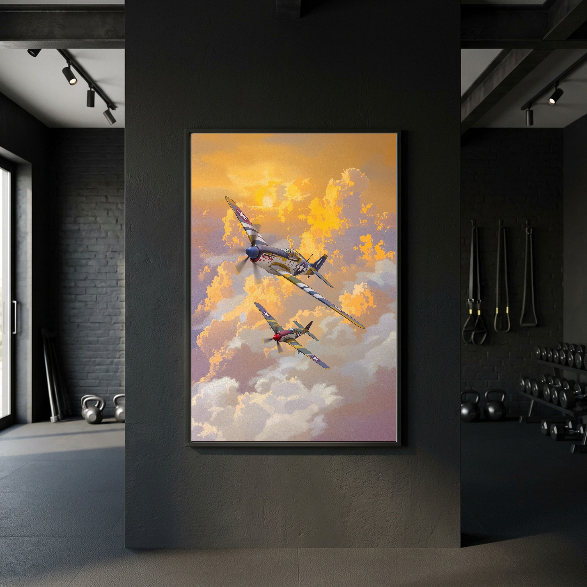 WWII Warbirds in Formation – P-51 Mustang & Corsair Sunset Canvas Art for Executive Office - Image 10
