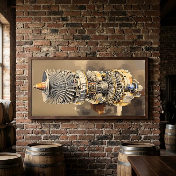 Turbofan Jet Engine Cutaway Canvas – Industrial Aviation Wall Art for Office or Loft