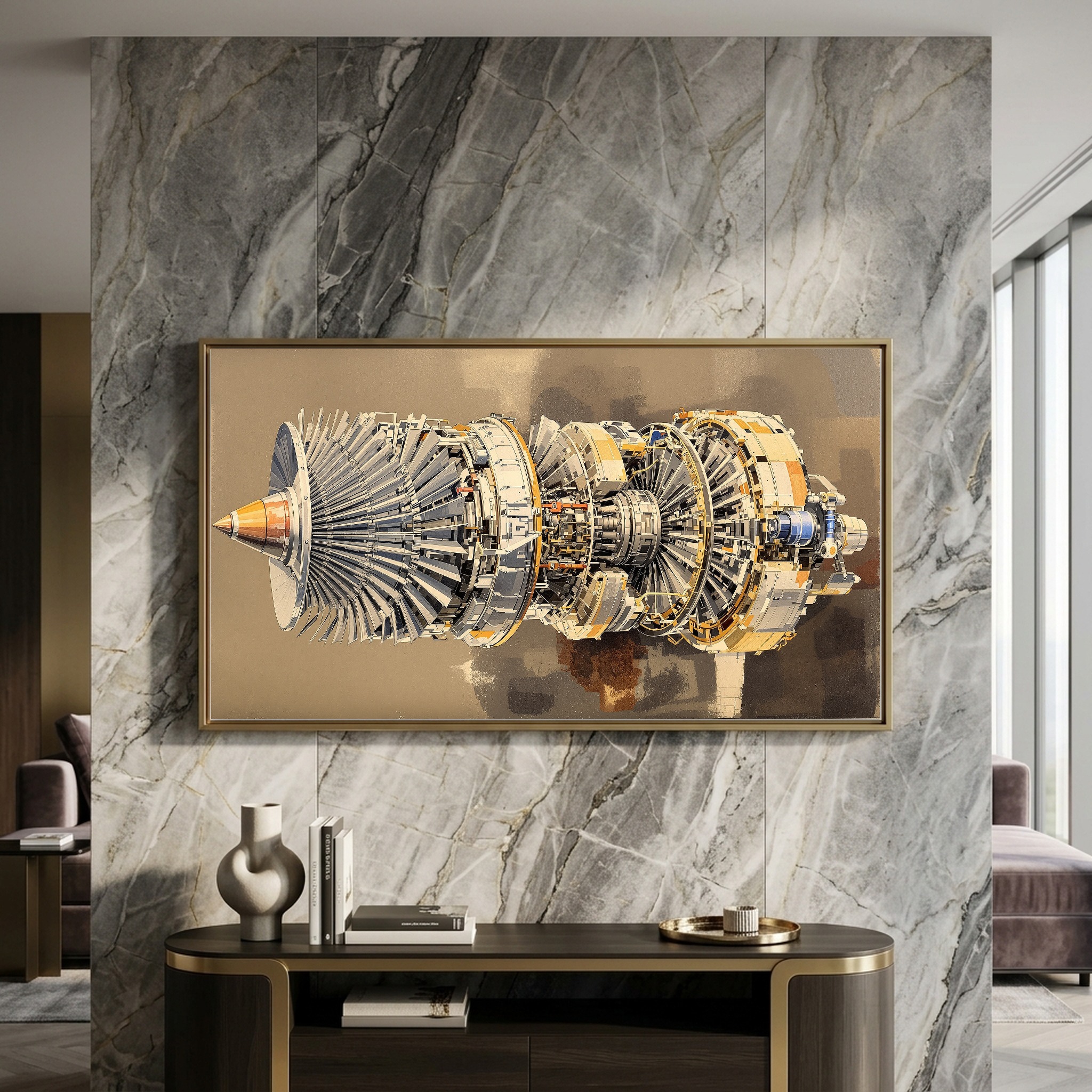 Turbofan Jet Engine Cutaway Canvas – Industrial Aviation Wall Art for Office or Loft - Image 5