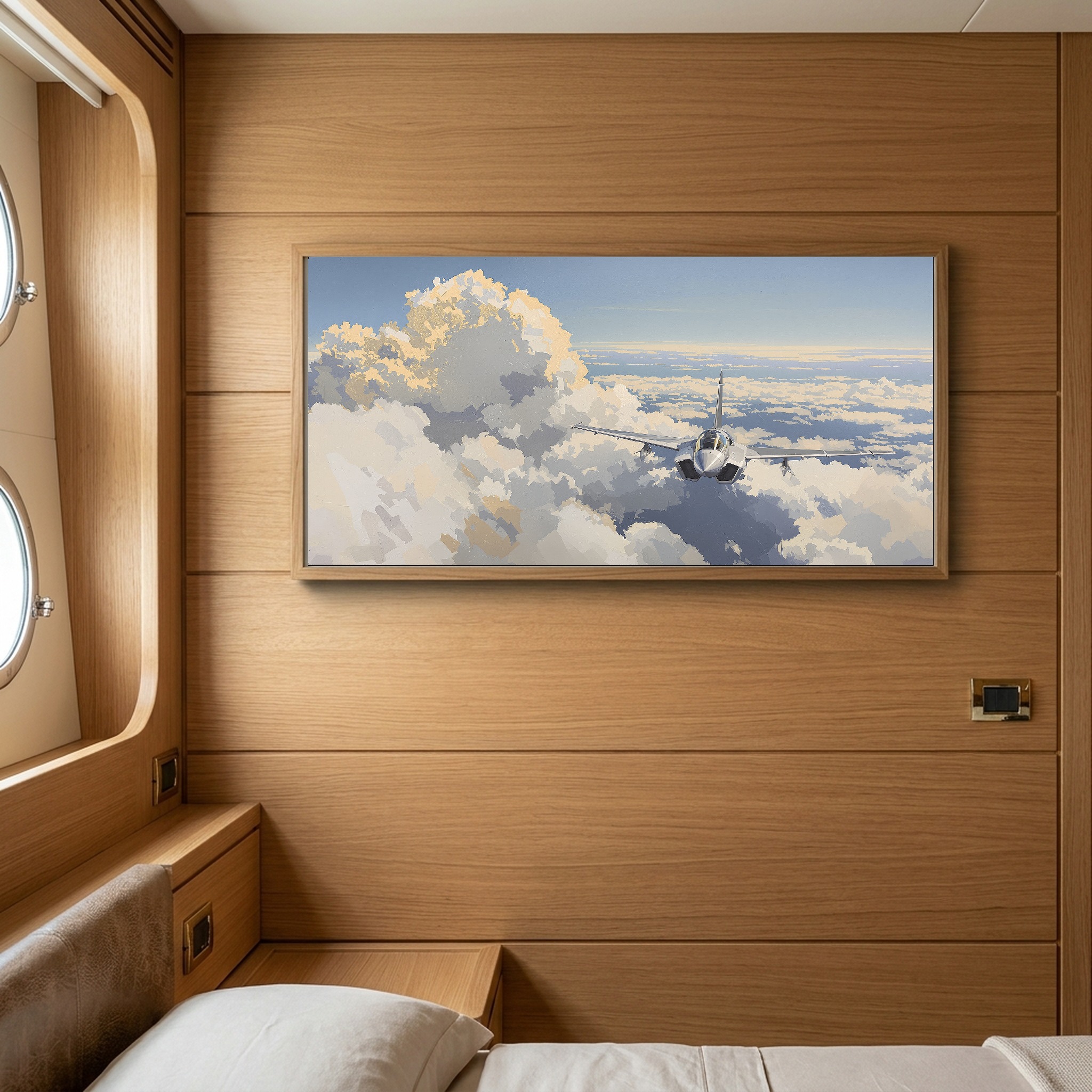 Supersonic Ascent: Fighter Jet Breaking Through Clouds, Panoramic Canvas Wall Art - Image 2