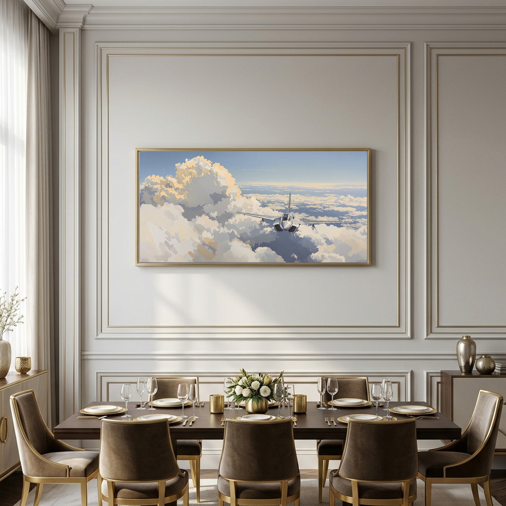 Supersonic Ascent: Fighter Jet Breaking Through Clouds, Panoramic Canvas Wall Art - Image 4