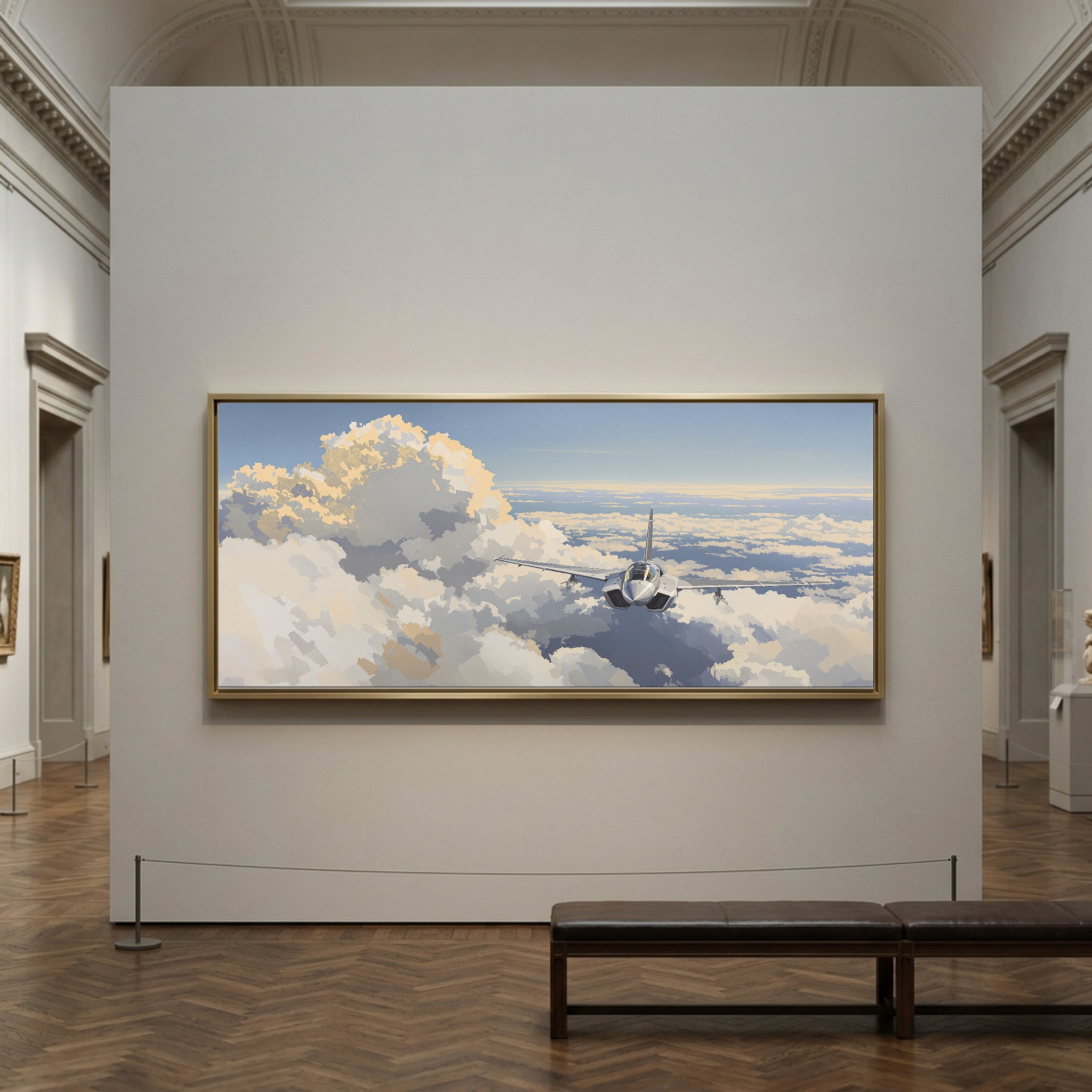 Supersonic Ascent: Fighter Jet Breaking Through Clouds, Panoramic Canvas Wall Art - Image 6