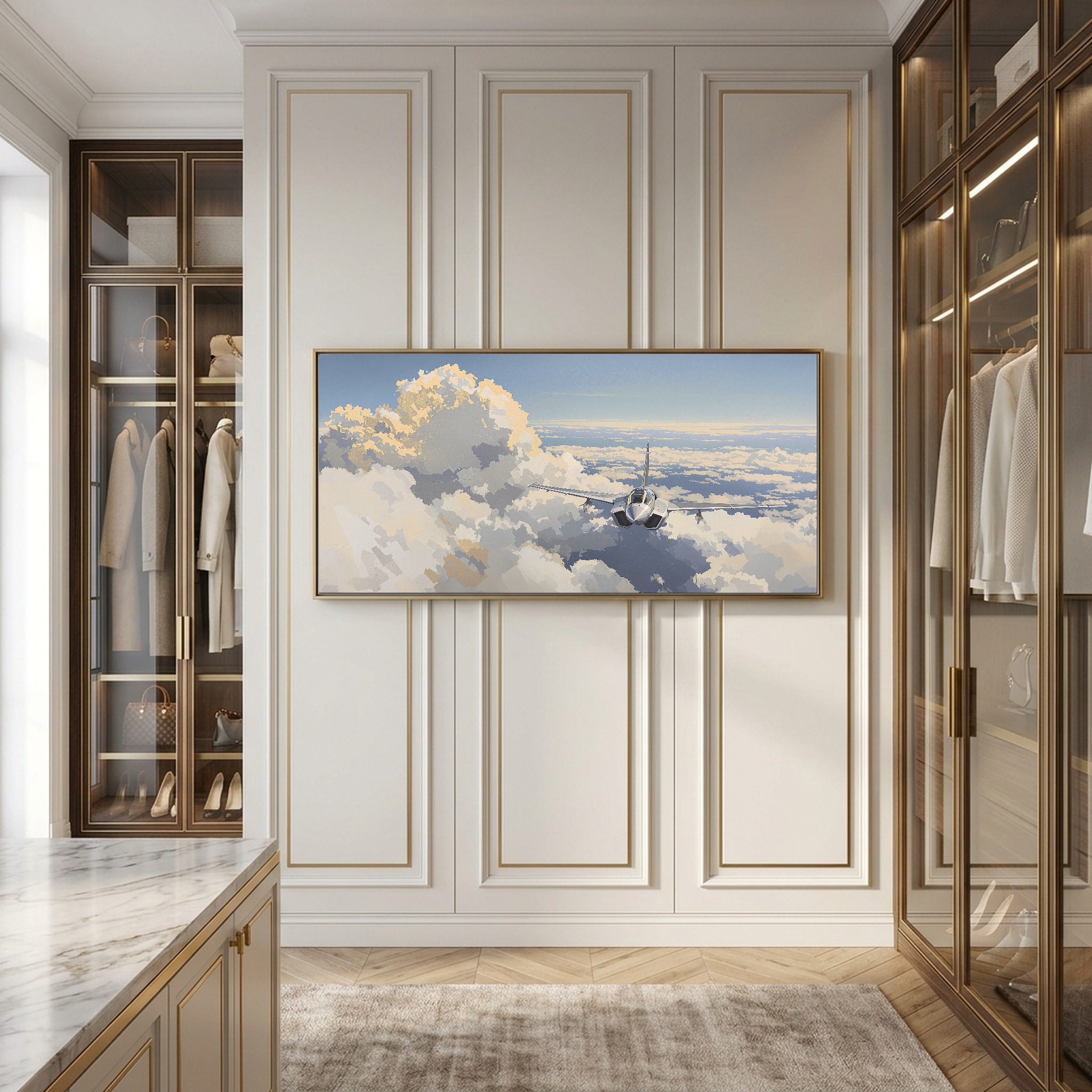 Supersonic Ascent: Fighter Jet Breaking Through Clouds, Panoramic Canvas Wall Art - Image 7