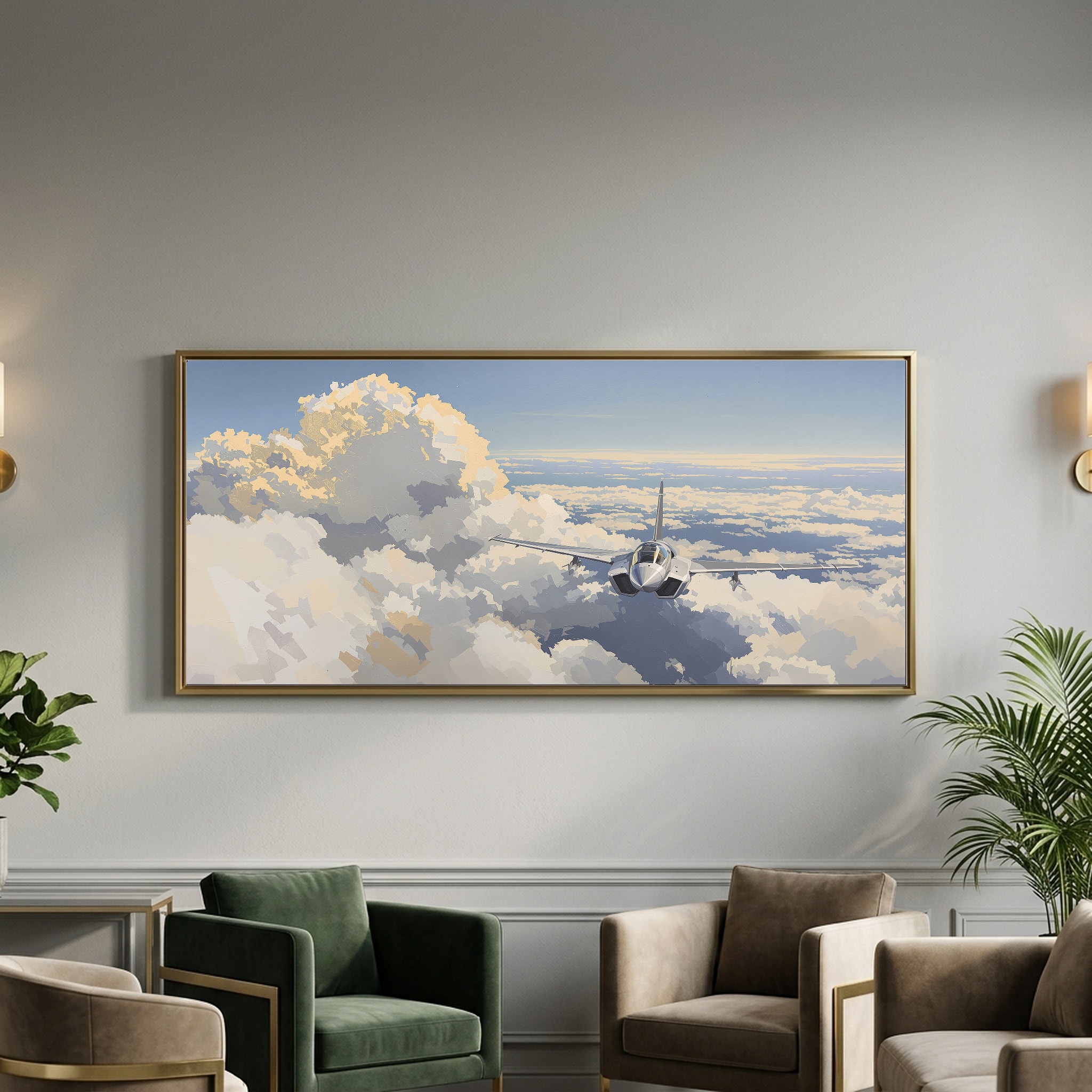 Supersonic Ascent: Fighter Jet Breaking Through Clouds, Panoramic Canvas Wall Art - Image 8