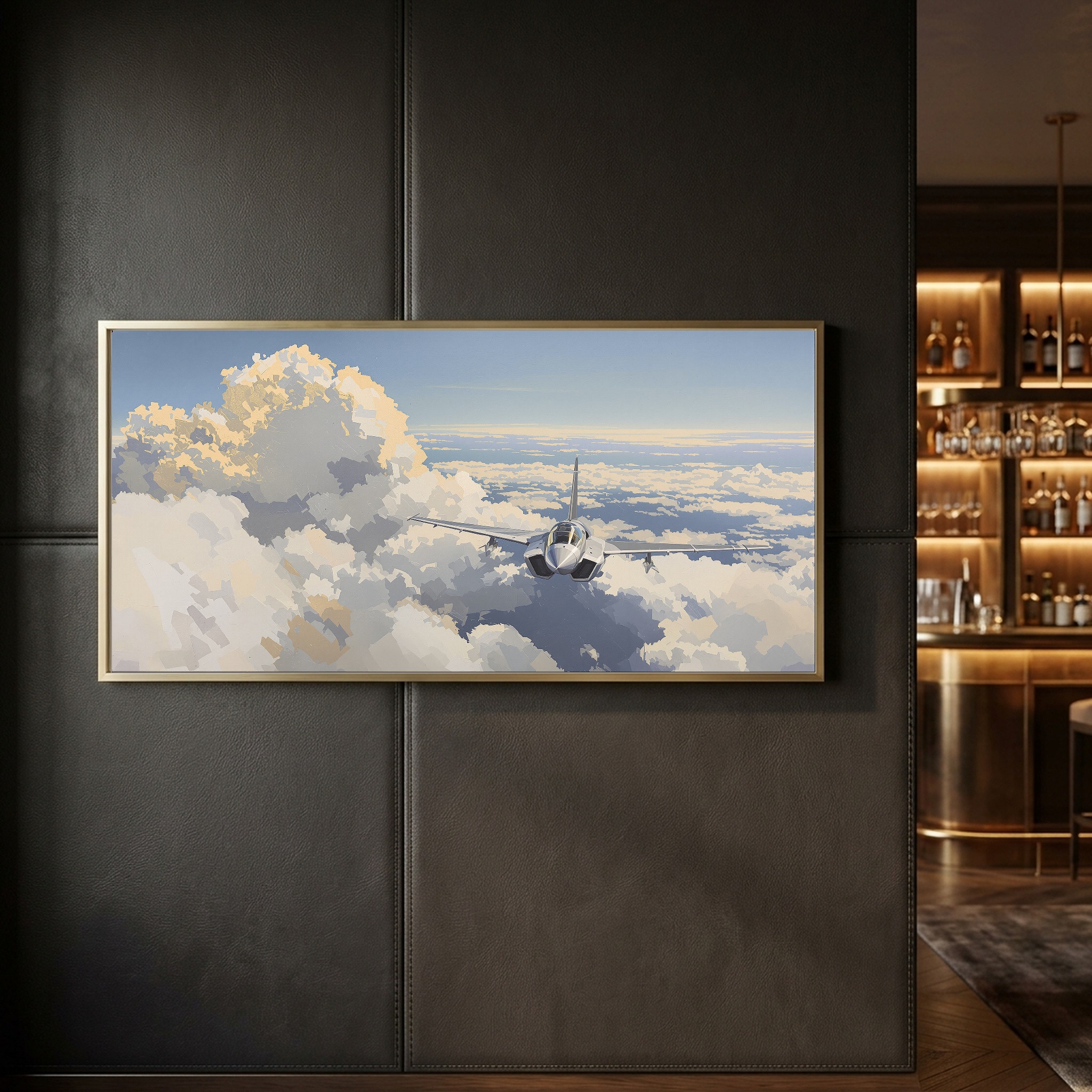 Supersonic Ascent: Fighter Jet Breaking Through Clouds, Panoramic Canvas Wall Art - Image 9