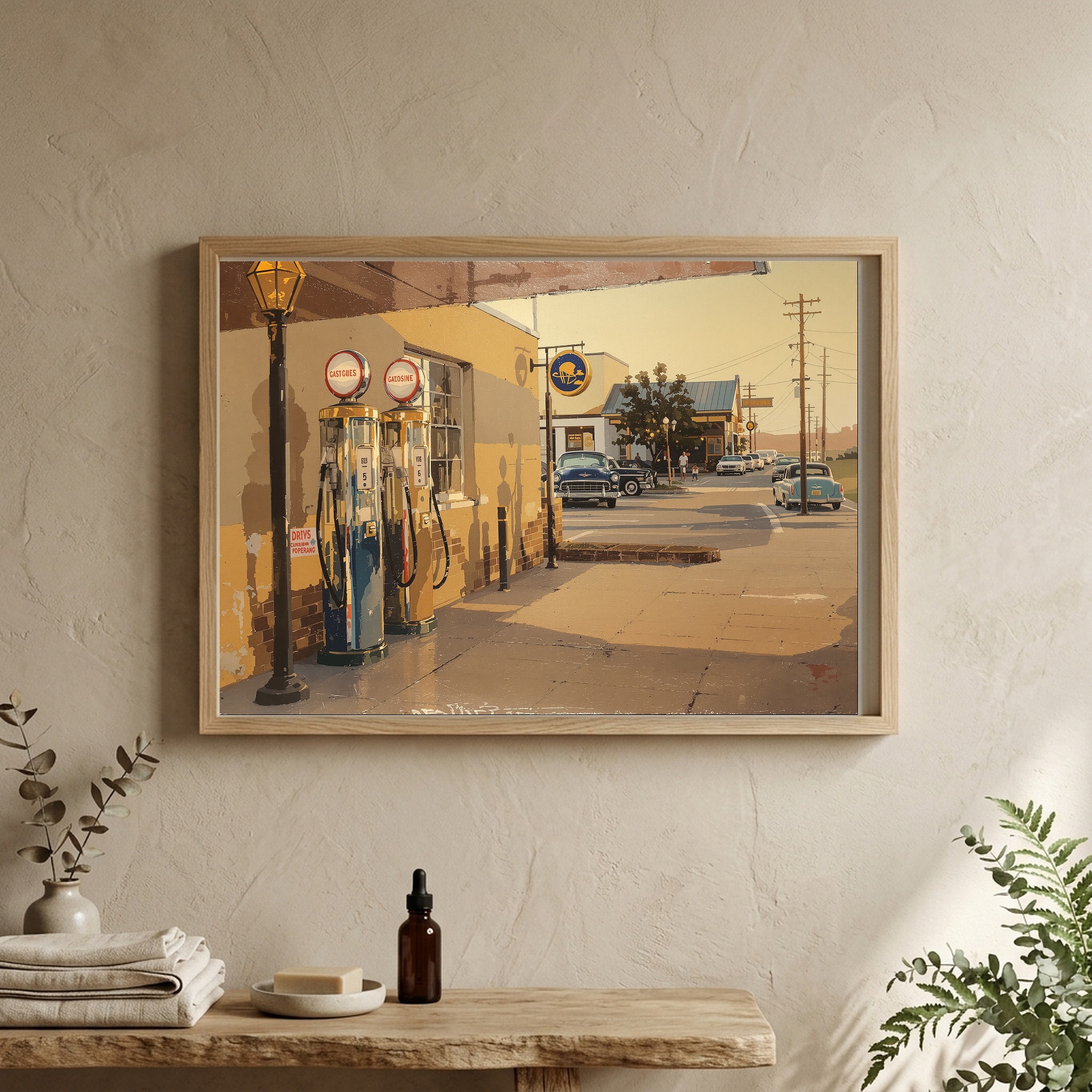 Vintage Gas Station Canvas – Retro Chrome Bumpers & Glass Pumps Wall Art for Bar or Diner - Image 3