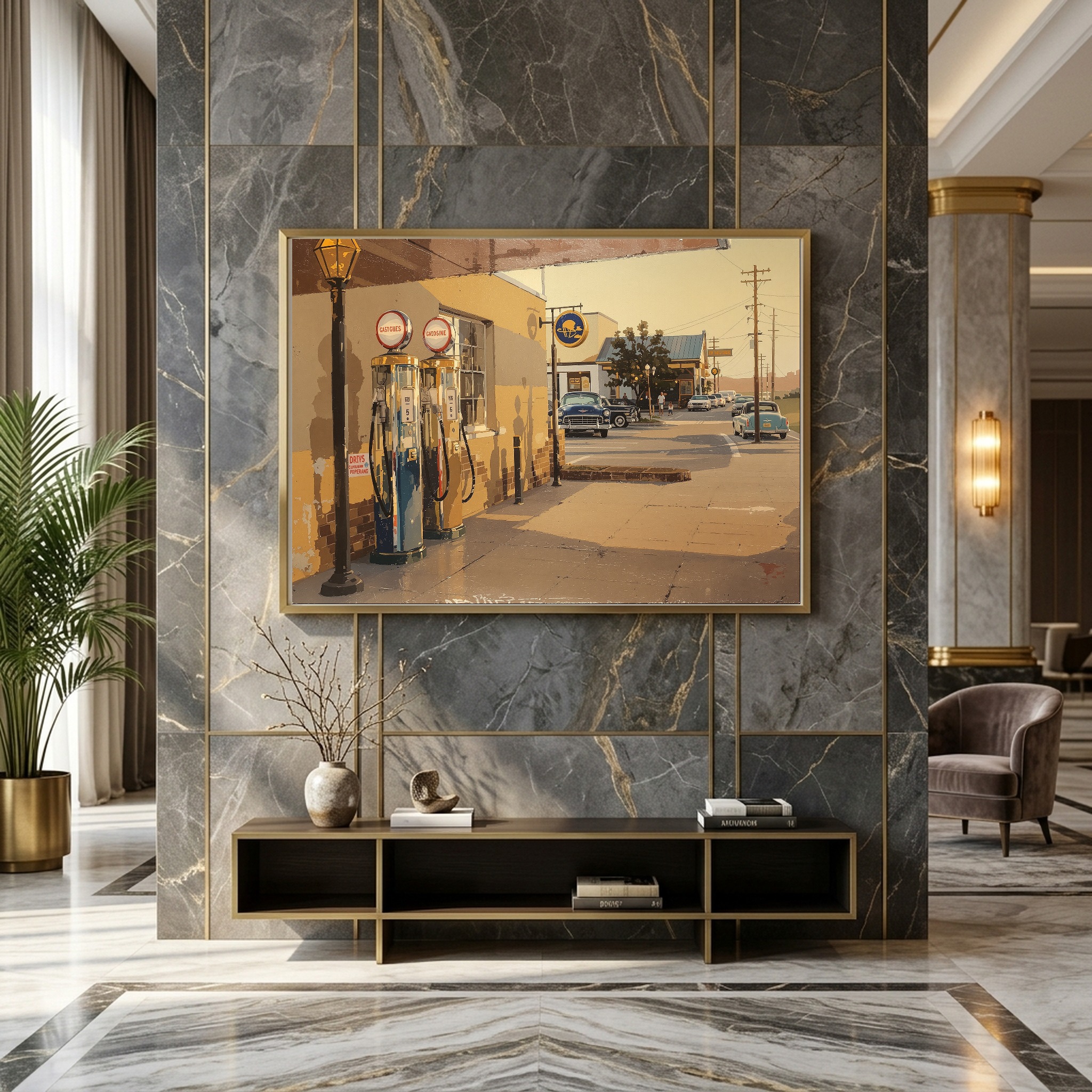 Vintage Gas Station Canvas – Retro Chrome Bumpers & Glass Pumps Wall Art for Bar or Diner - Image 6