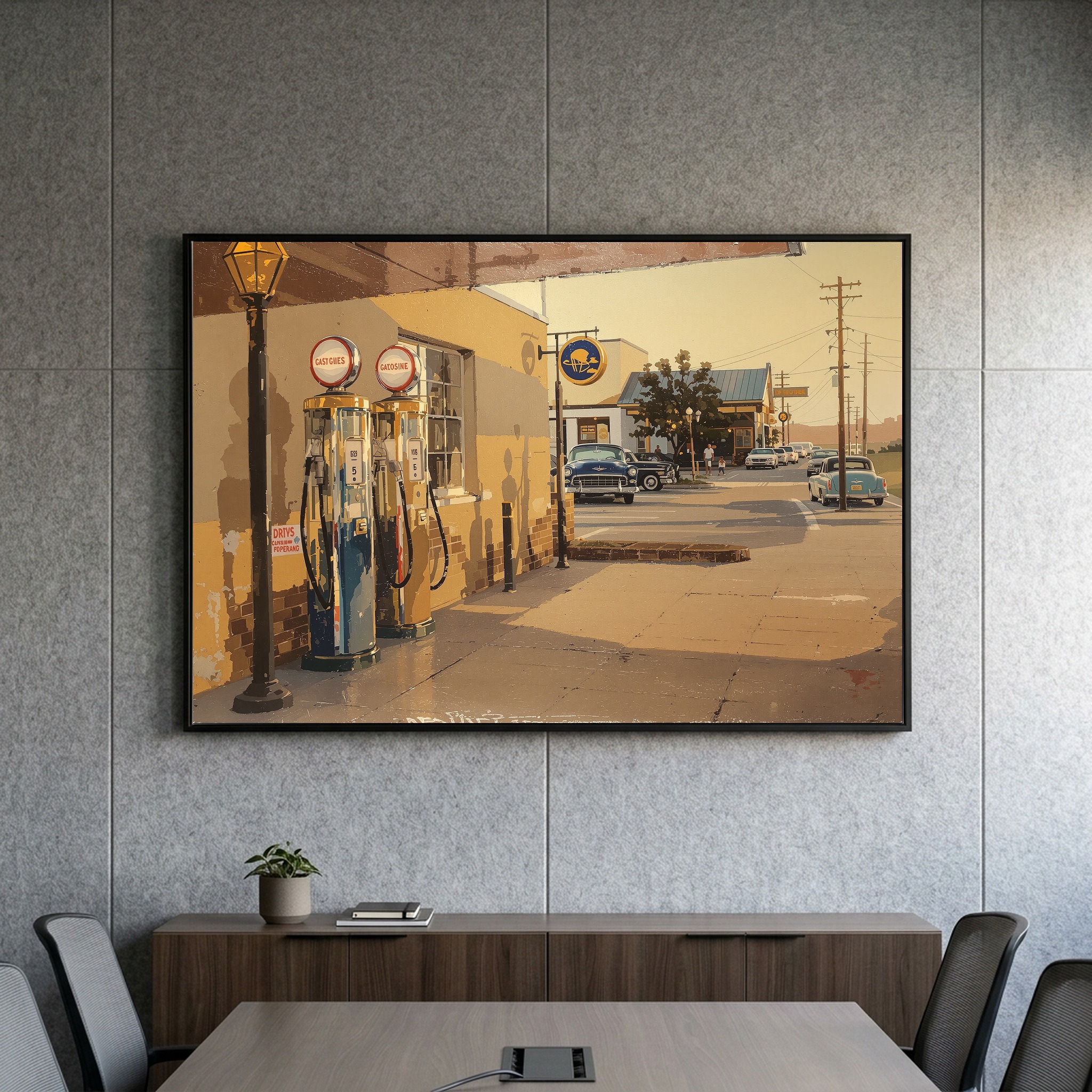 Vintage Gas Station Canvas – Retro Chrome Bumpers & Glass Pumps Wall Art for Bar or Diner - Image 9
