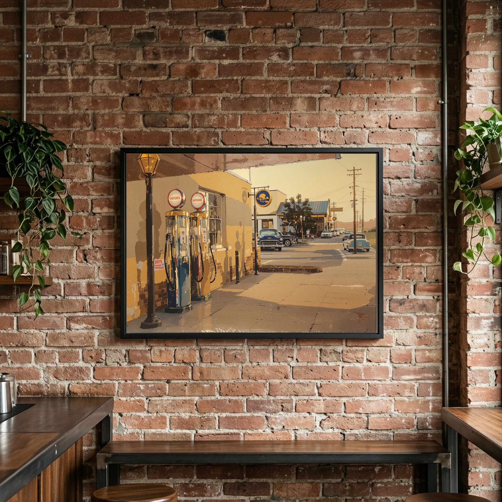 Vintage Gas Station Canvas – Retro Chrome Bumpers & Glass Pumps Wall Art for Bar or Diner - Image 10