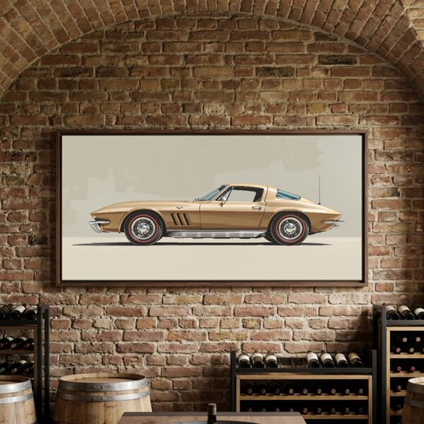 Split-Window Classic Corvette Profile – Panoramic Canvas Wall Art for Bedroom or Loft