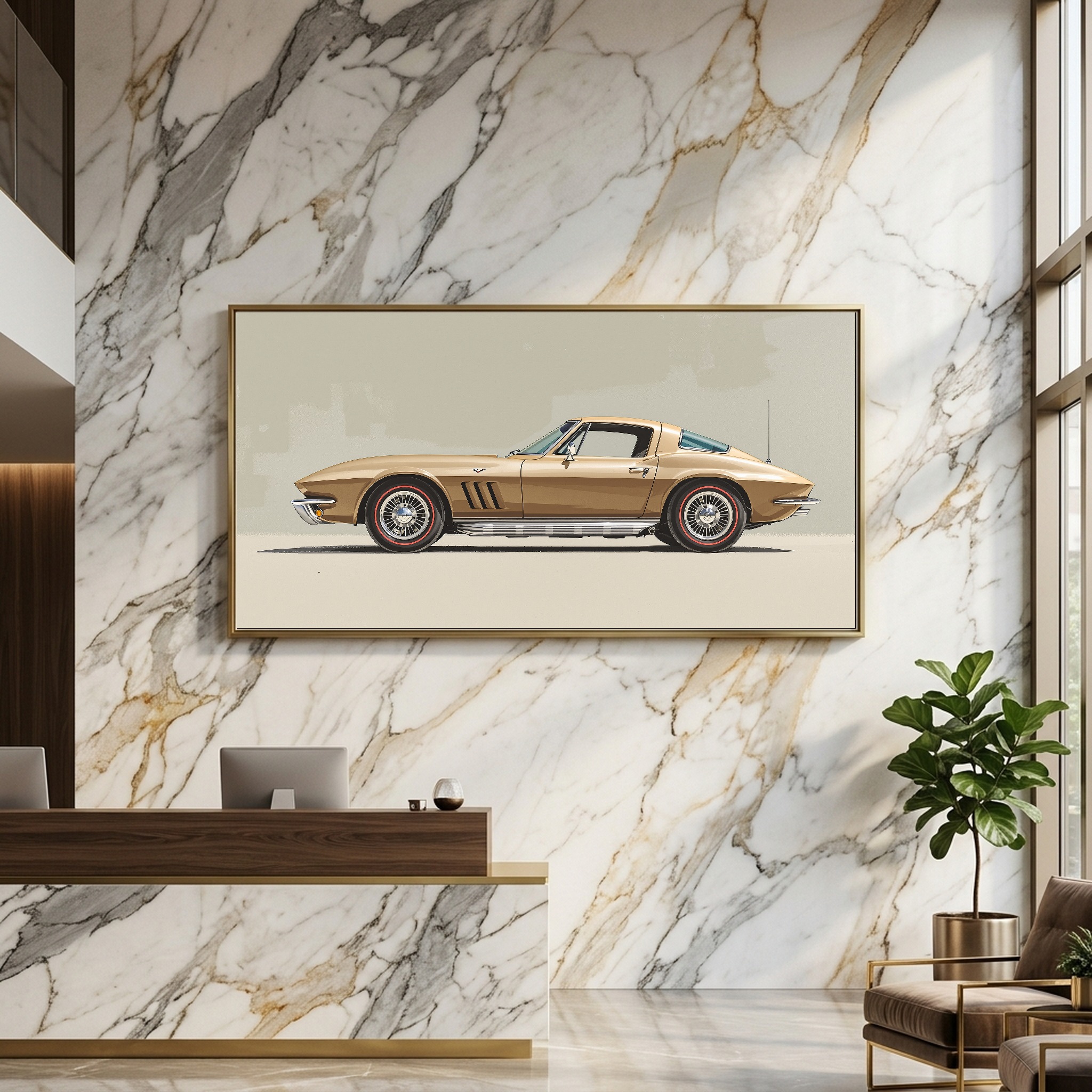 Split-Window Classic Corvette Profile – Panoramic Canvas Wall Art for Bedroom or Loft - Image 2