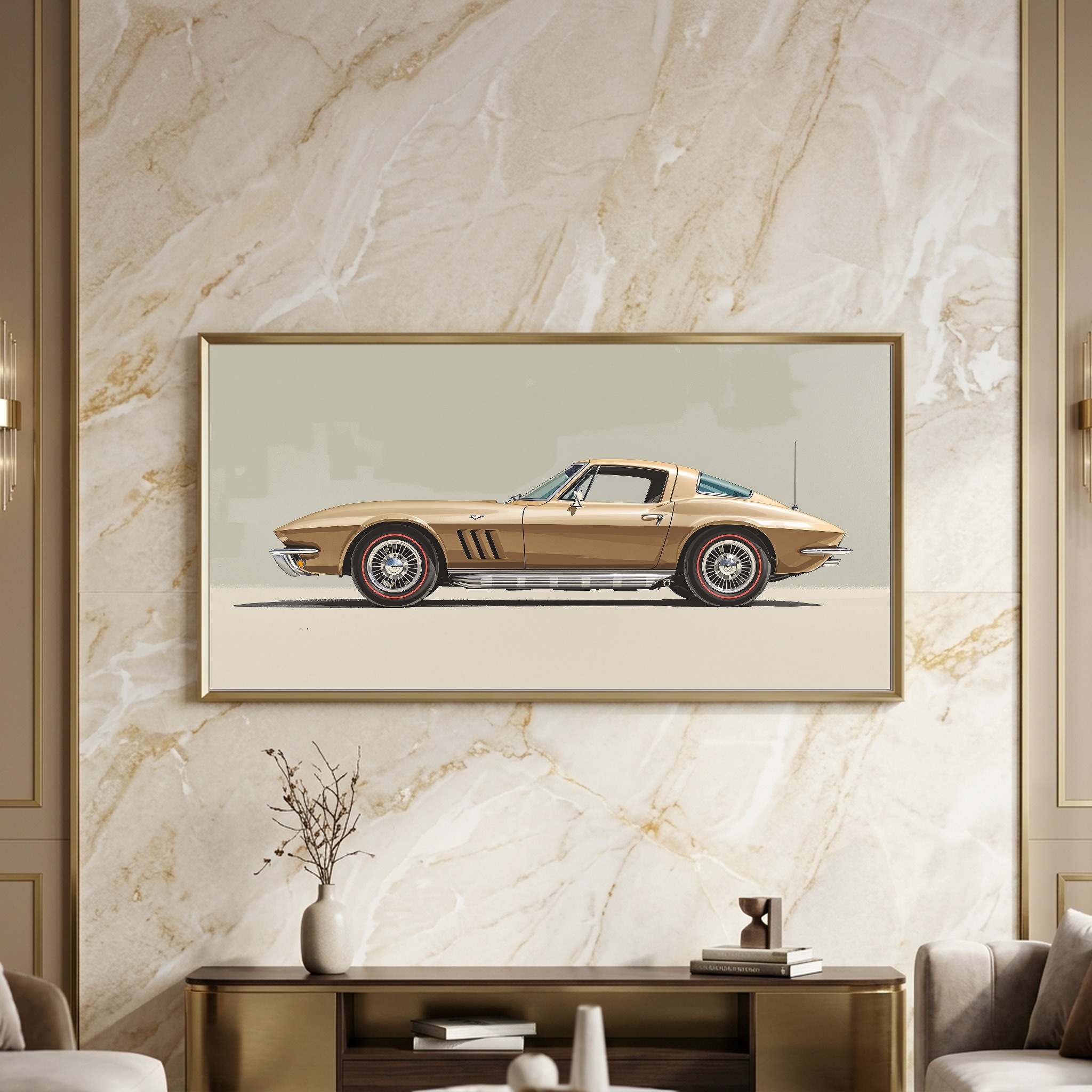Split-Window Classic Corvette Profile – Panoramic Canvas Wall Art for Bedroom or Loft - Image 3