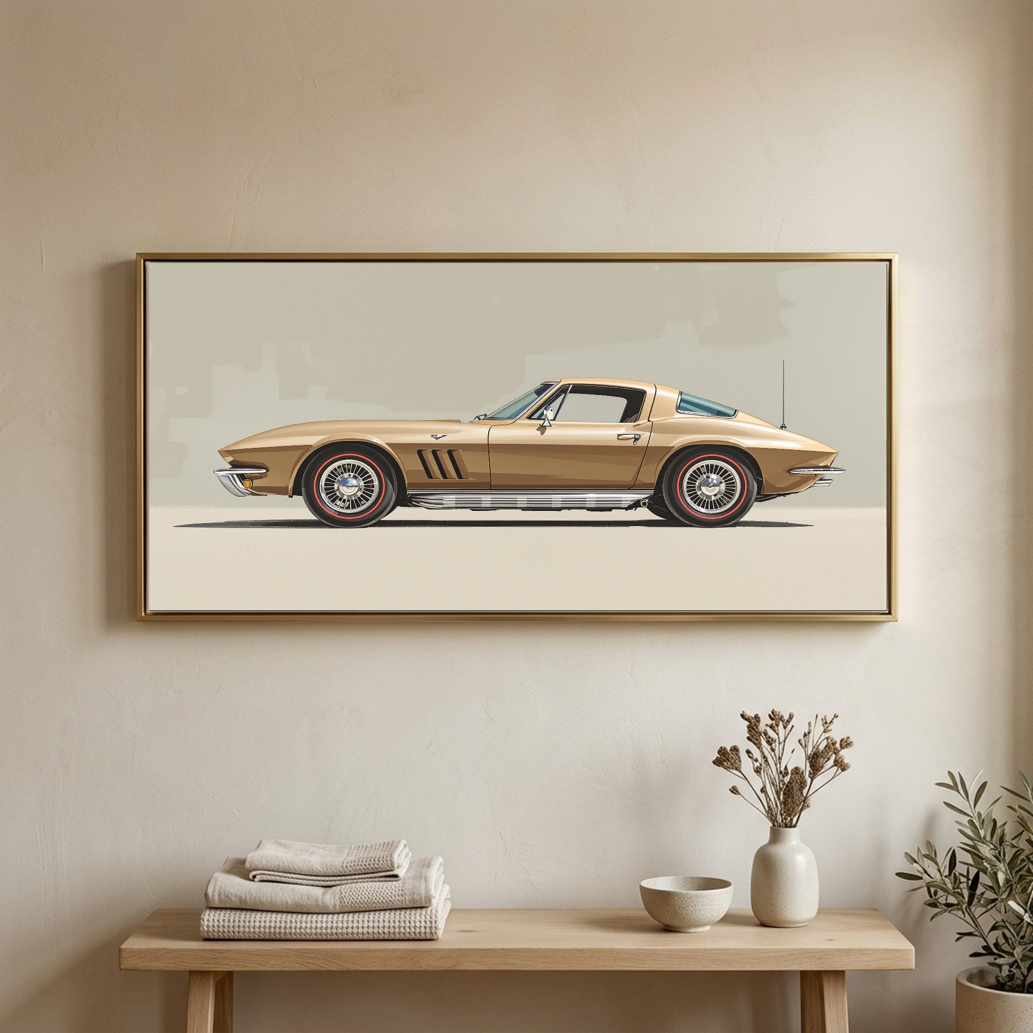 Split-Window Classic Corvette Profile – Panoramic Canvas Wall Art for Bedroom or Loft - Image 4
