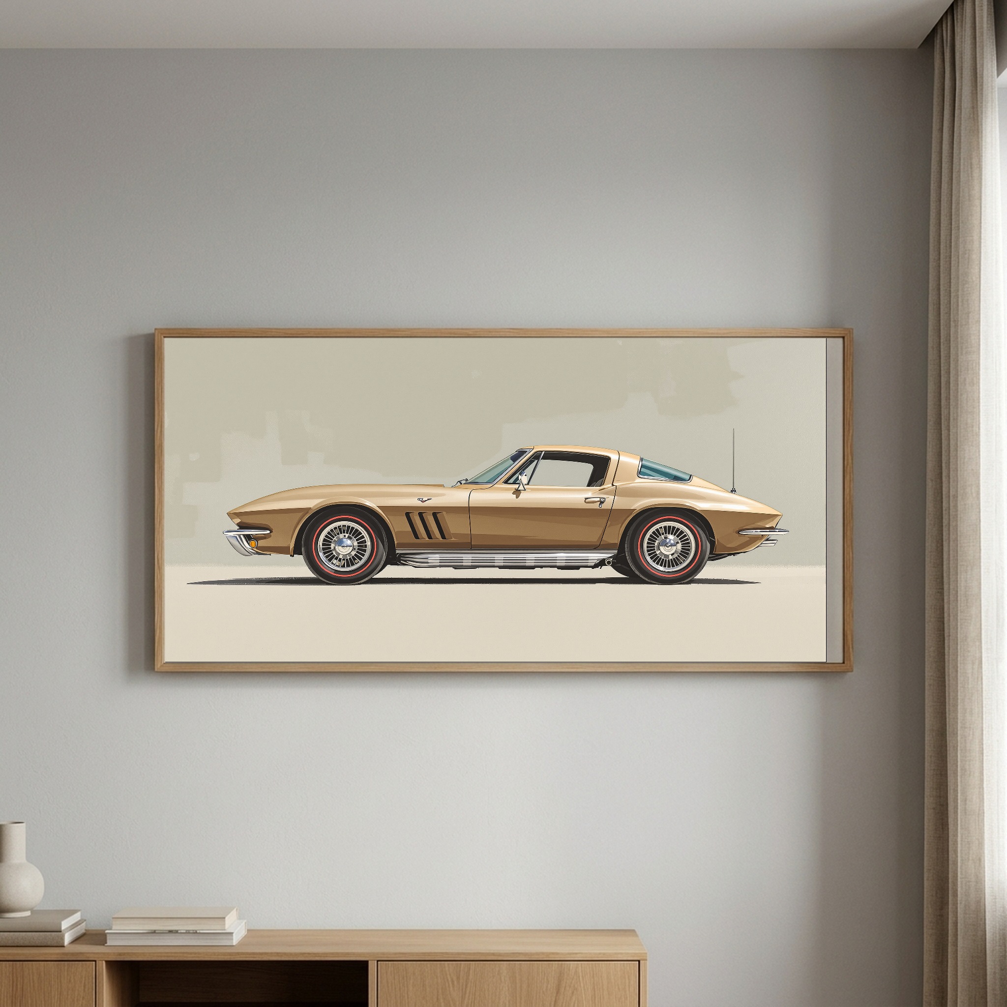 Split-Window Classic Corvette Profile – Panoramic Canvas Wall Art for Bedroom or Loft - Image 5
