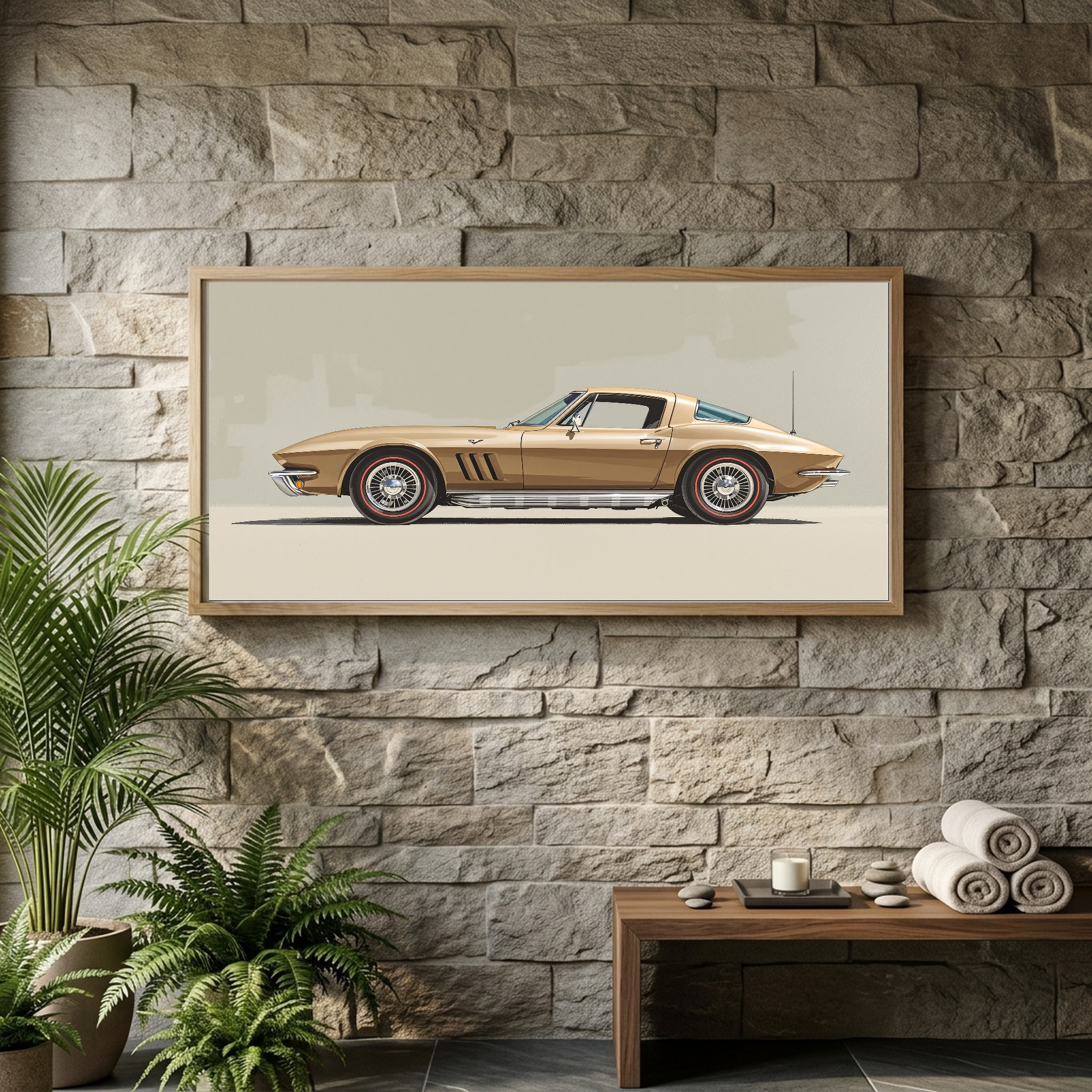 Split-Window Classic Corvette Profile – Panoramic Canvas Wall Art for Bedroom or Loft - Image 8