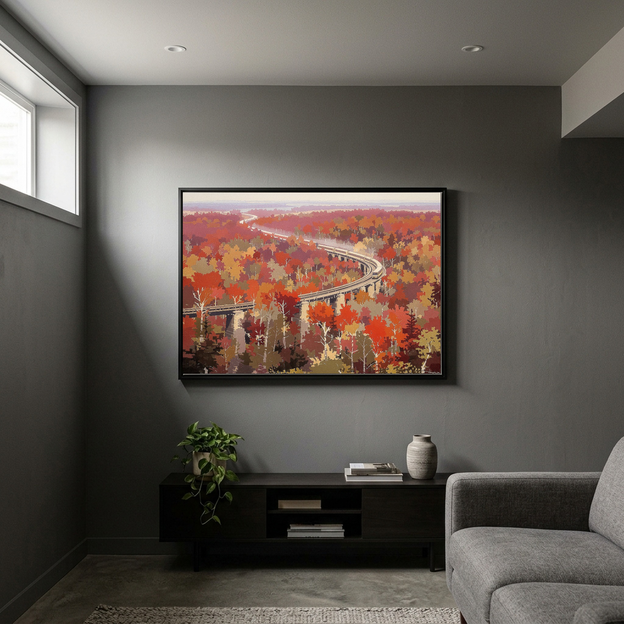 Autumn Train Through Red Maple Forests, Panoramic Canvas Wall Art for Dining Room - Image 10