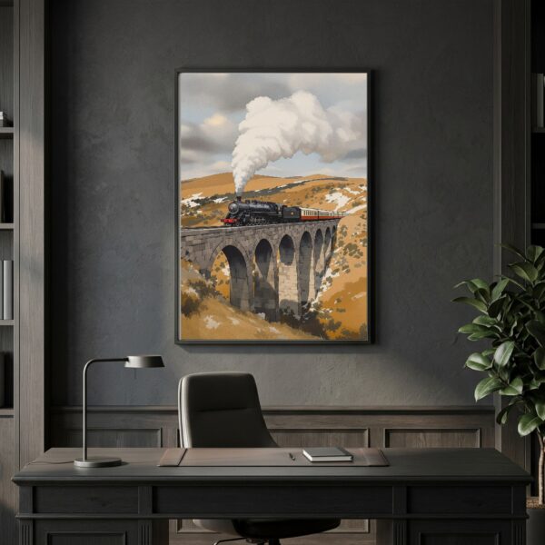 Steam Locomotive Crossing Stone Viaduct Canvas Wall Art